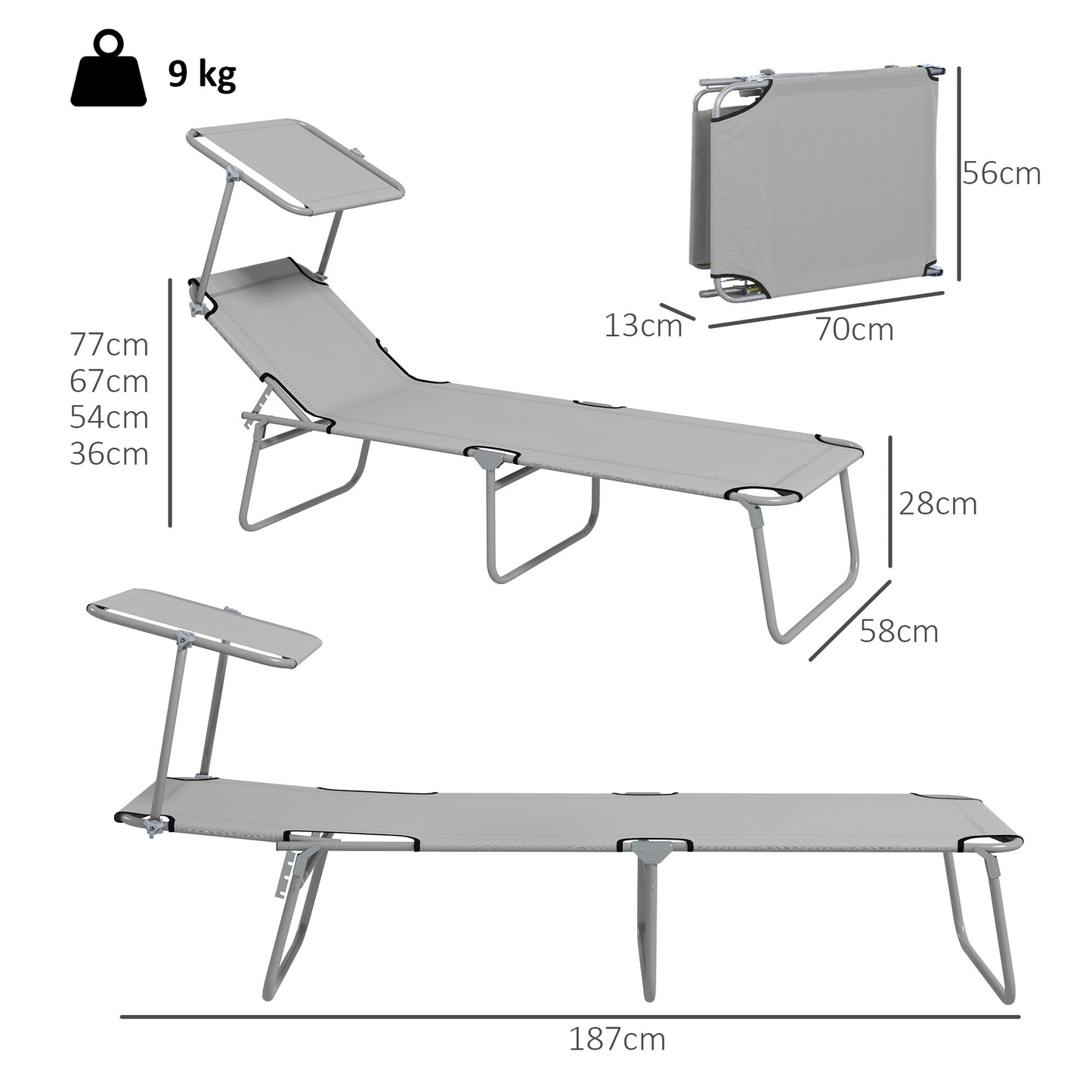 Folding Sun Lounger with Canopy