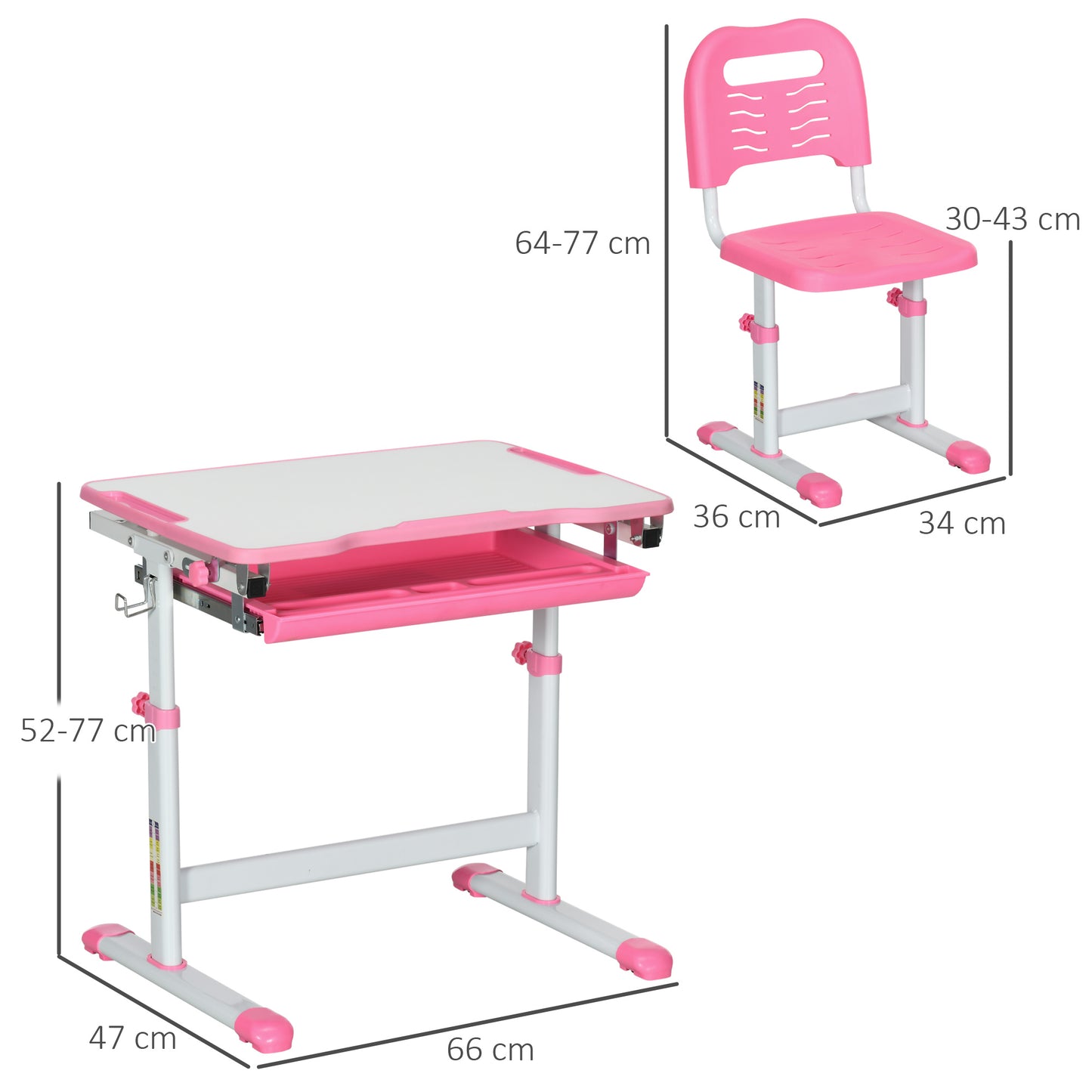Kids Desk and Chair Set, Student Adjustable Writing Desk