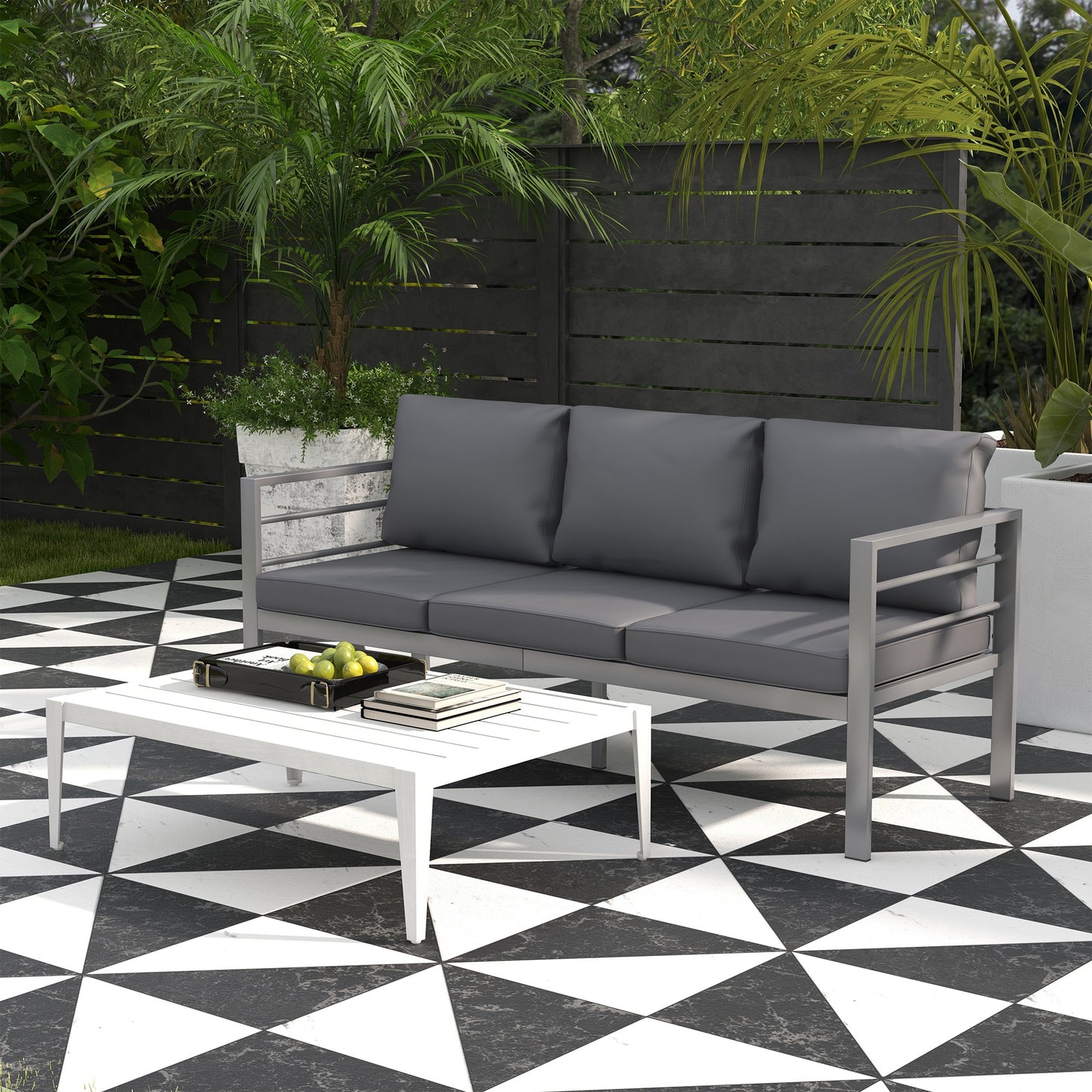 Aluminium Three-Seater Garden Bench, with Cushions
