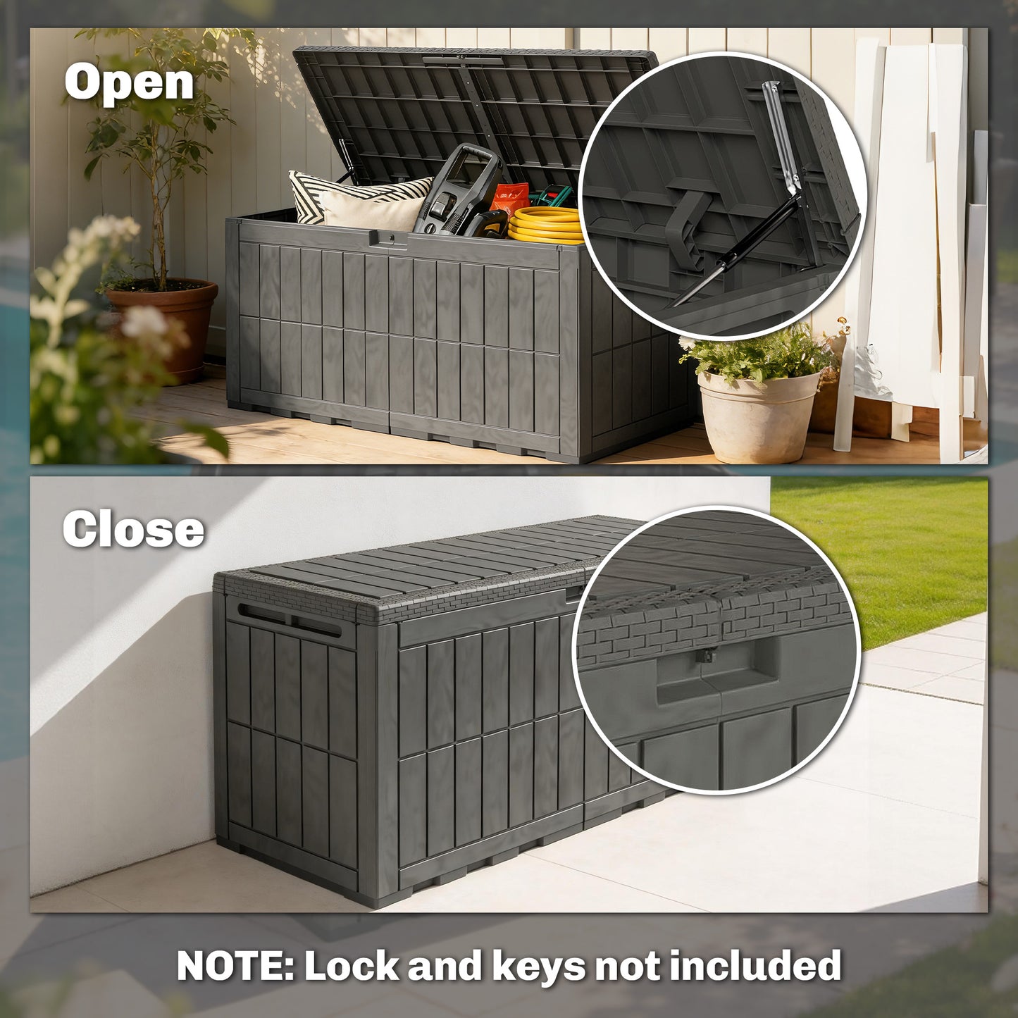 440L Garden Storage Box, Waterproof & UV Resistant Resin Deck Box