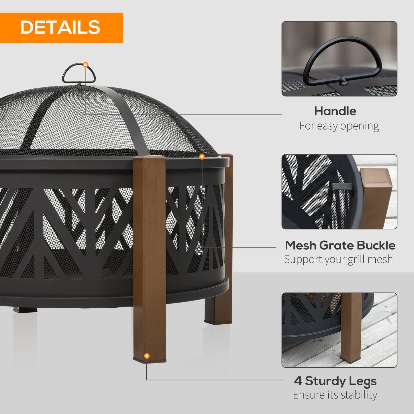 Metal Large Firepit Bowl Outdoor 2-In-1 Round Fire Pit Brazier w/