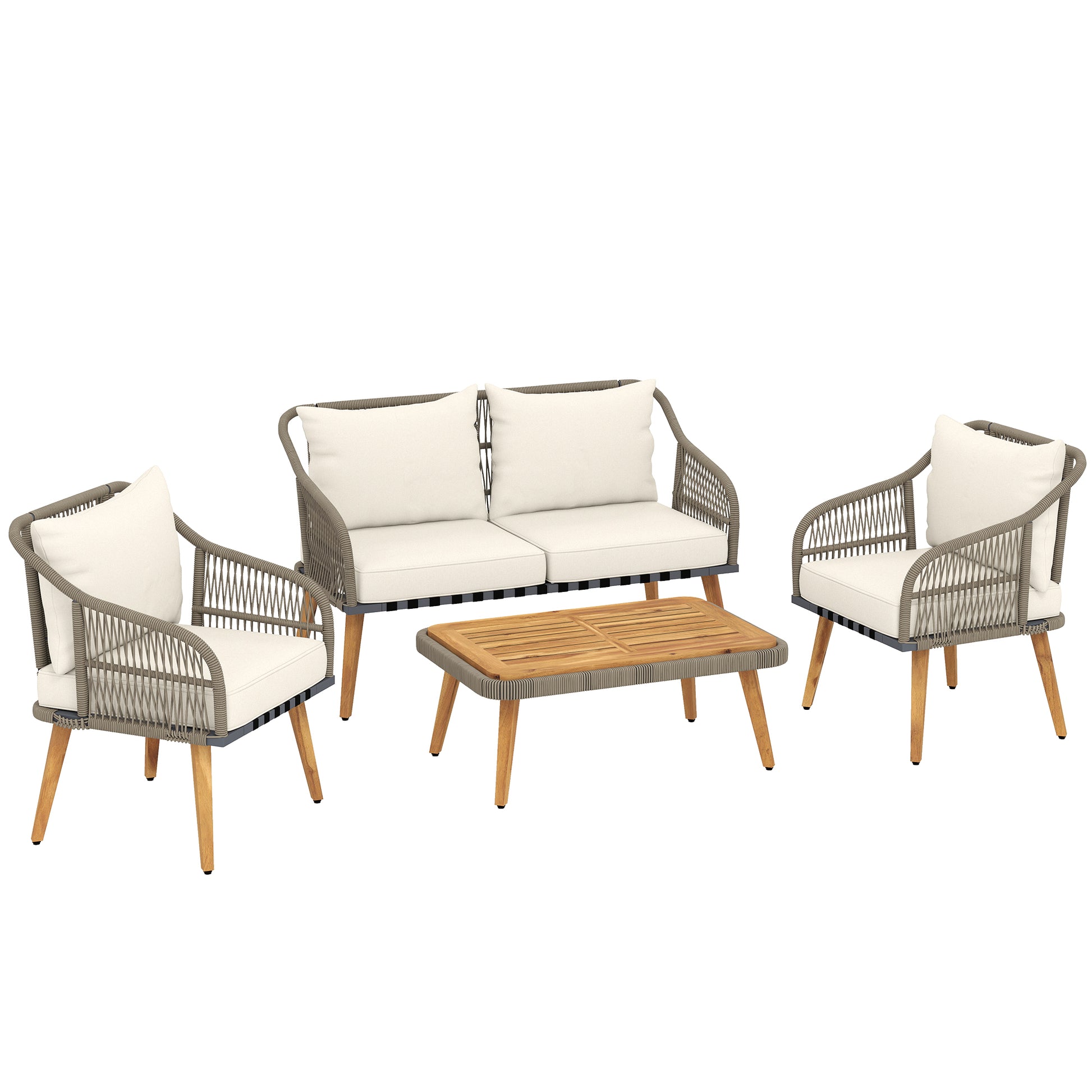 4 Piece Rattan Garden Furniture Set with Loveseat, Armchairs