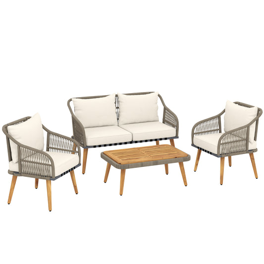 4 Piece Rattan Garden Furniture Set with Loveseat, Armchairs