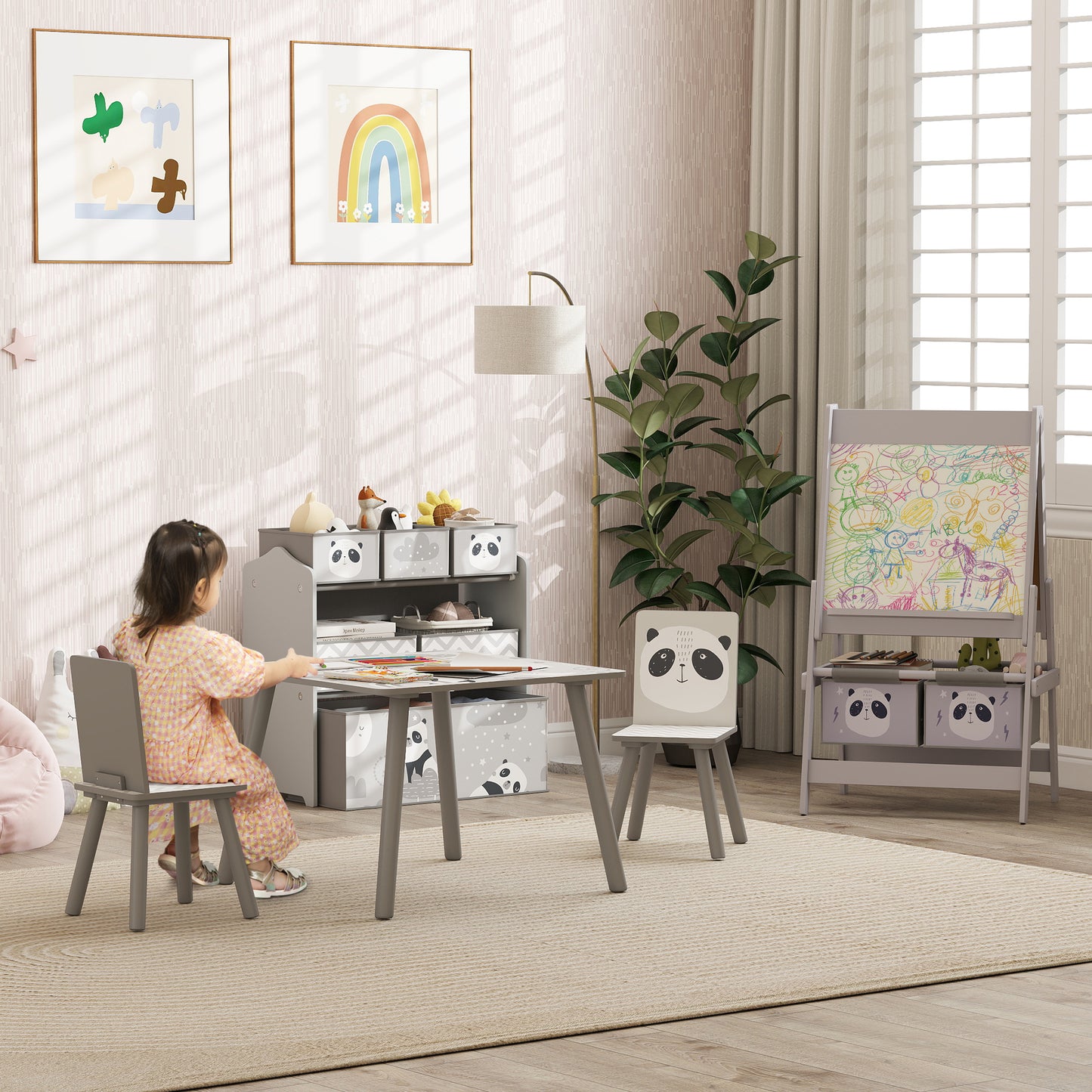 Kids Table and Chairs, Kids Storage Unit and Kids Easel Set