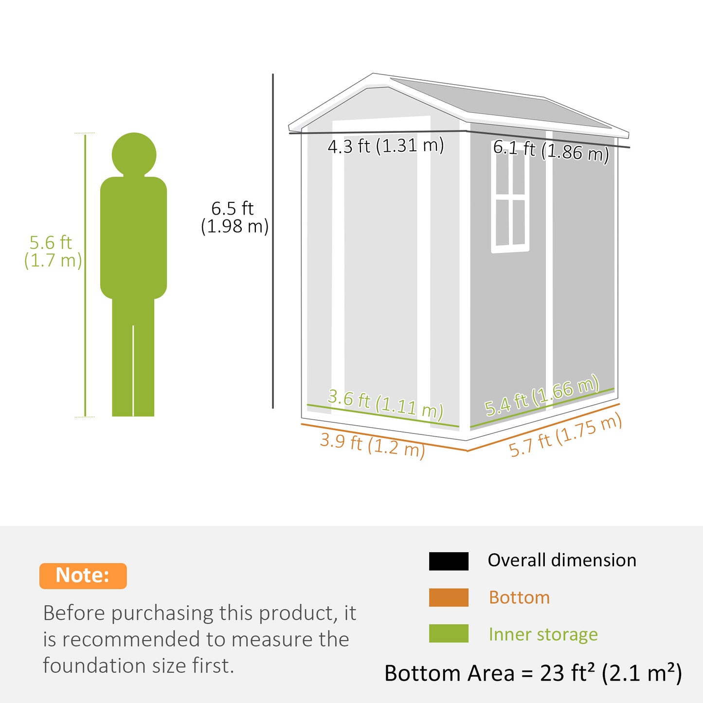 4 x 6ft Garden Shed, Plastic Shed with Floor, Window