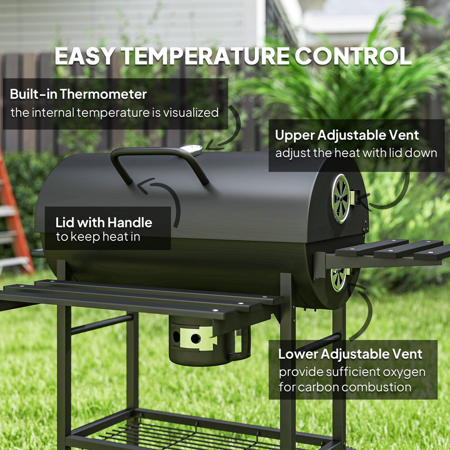 Charcoal BBQ Grill with Foldable Front Side Shelf