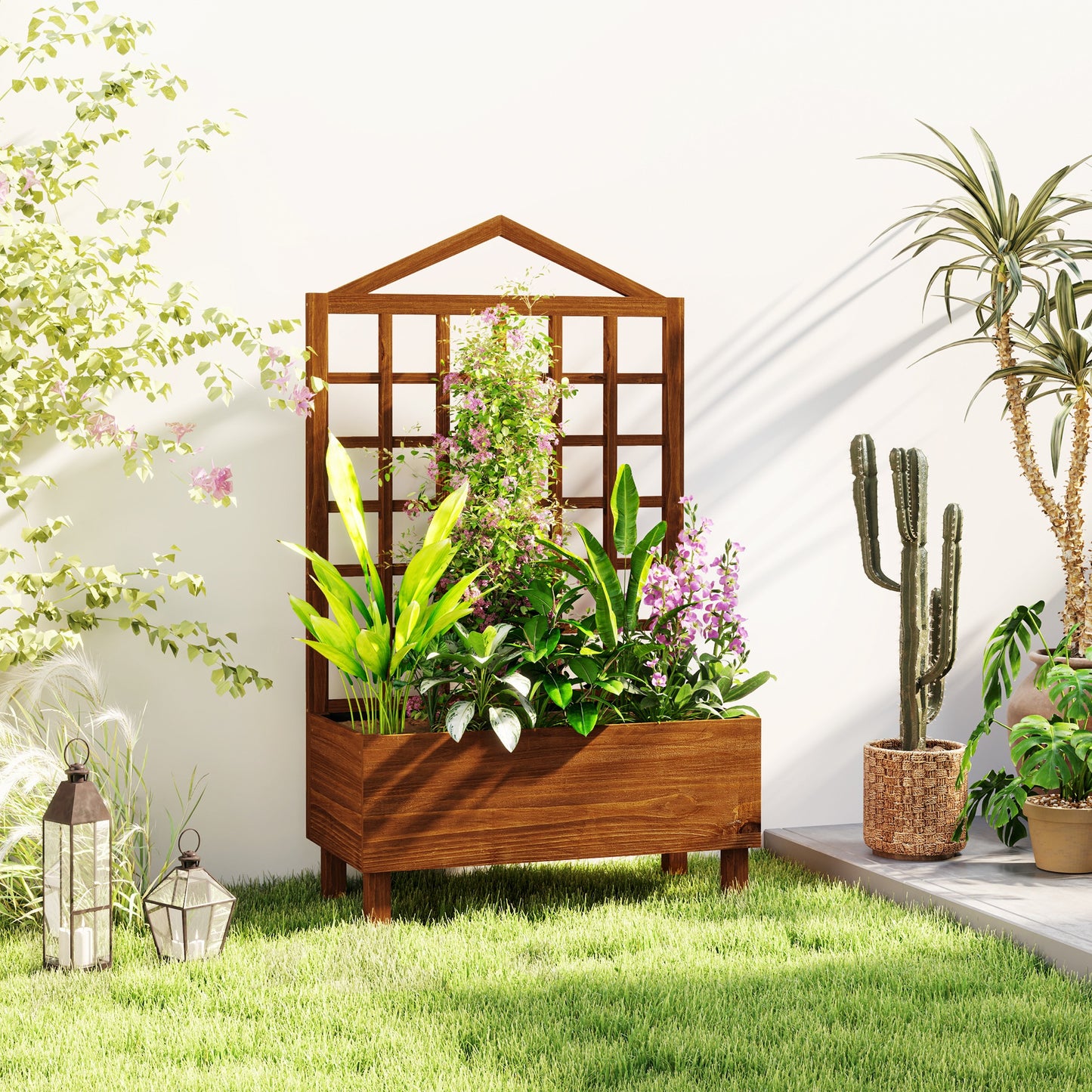 Garden Planters with Trellis for Vine Climbing (2)