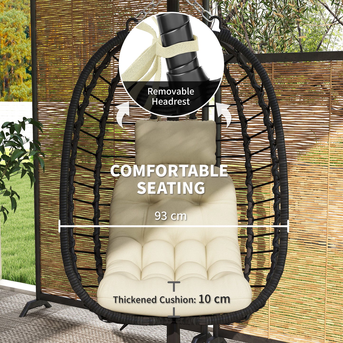 Rattan Hanging Egg Chair, Foldable Wicker Hammock Swing Chair