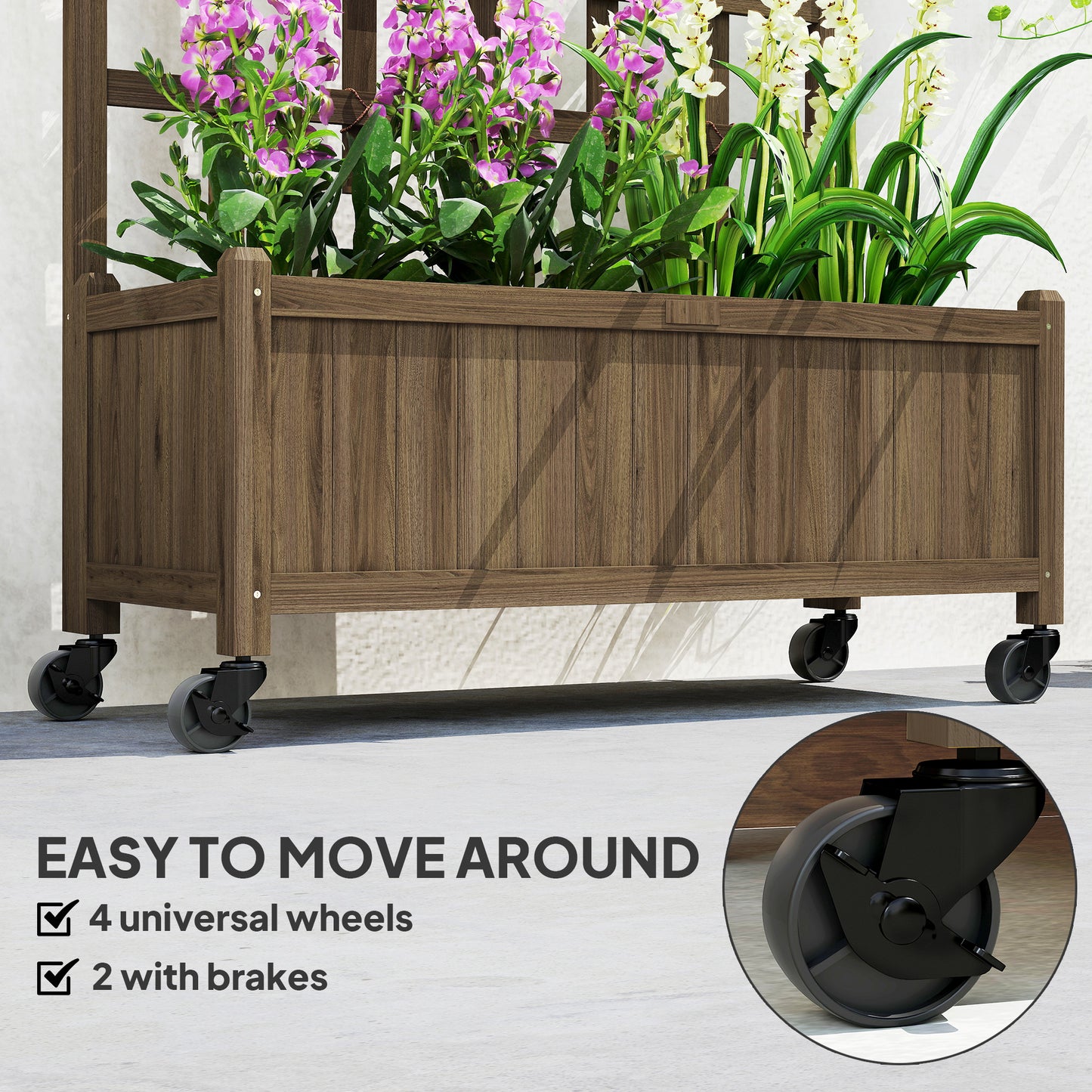 Wooden Trellis Planter, Raised Garden Bed with Wheels