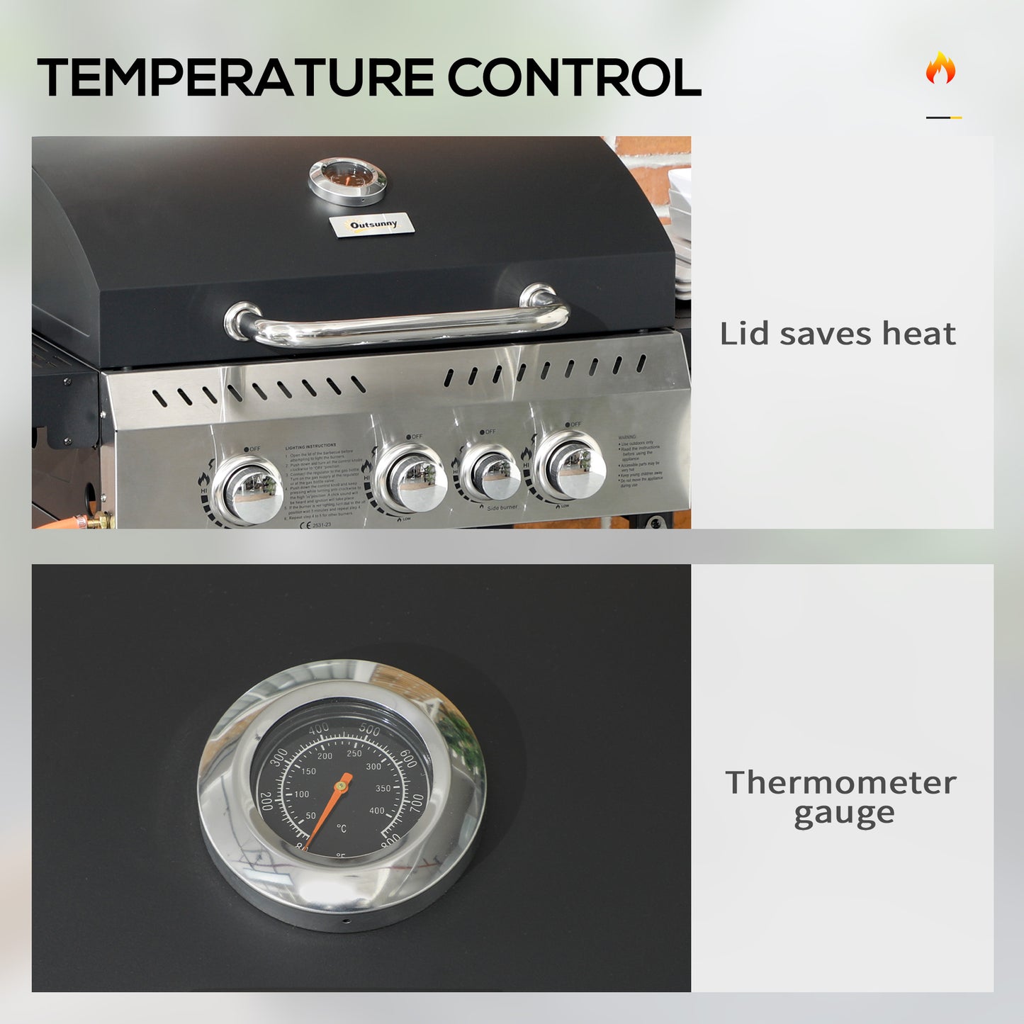 Four-Burner Steel Gas Grill, with Thermometer