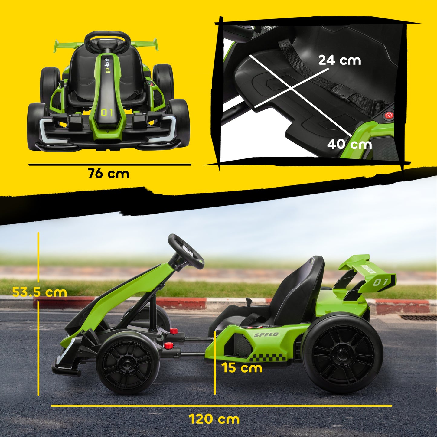 24V Electric Go Kart for Kids with Adjustable Seat for 6-12 Years