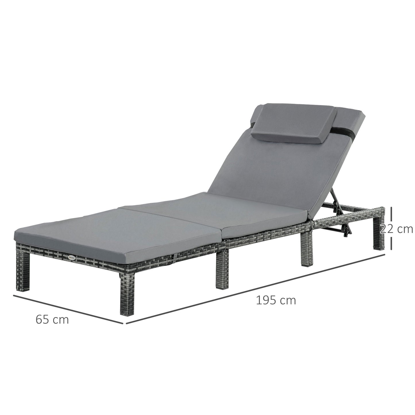 Rattan Sun Lounger, 5-Level Adjustable Garden Lounger Recliner