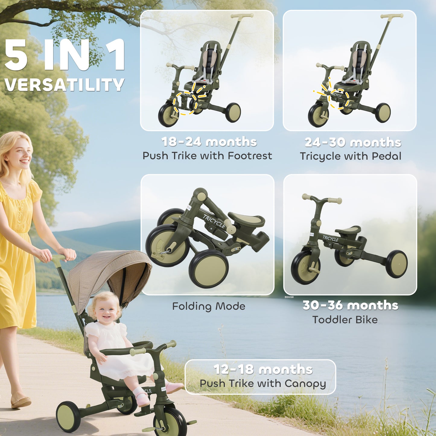5 in 1 Kids Trike with Adjustable Backrest