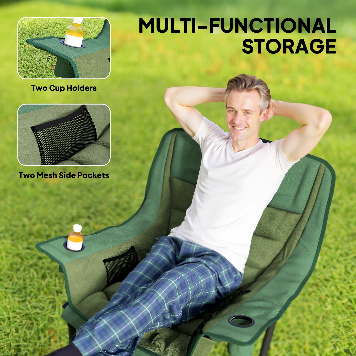 Portable Padded Camping Chair, with Bag - Olive