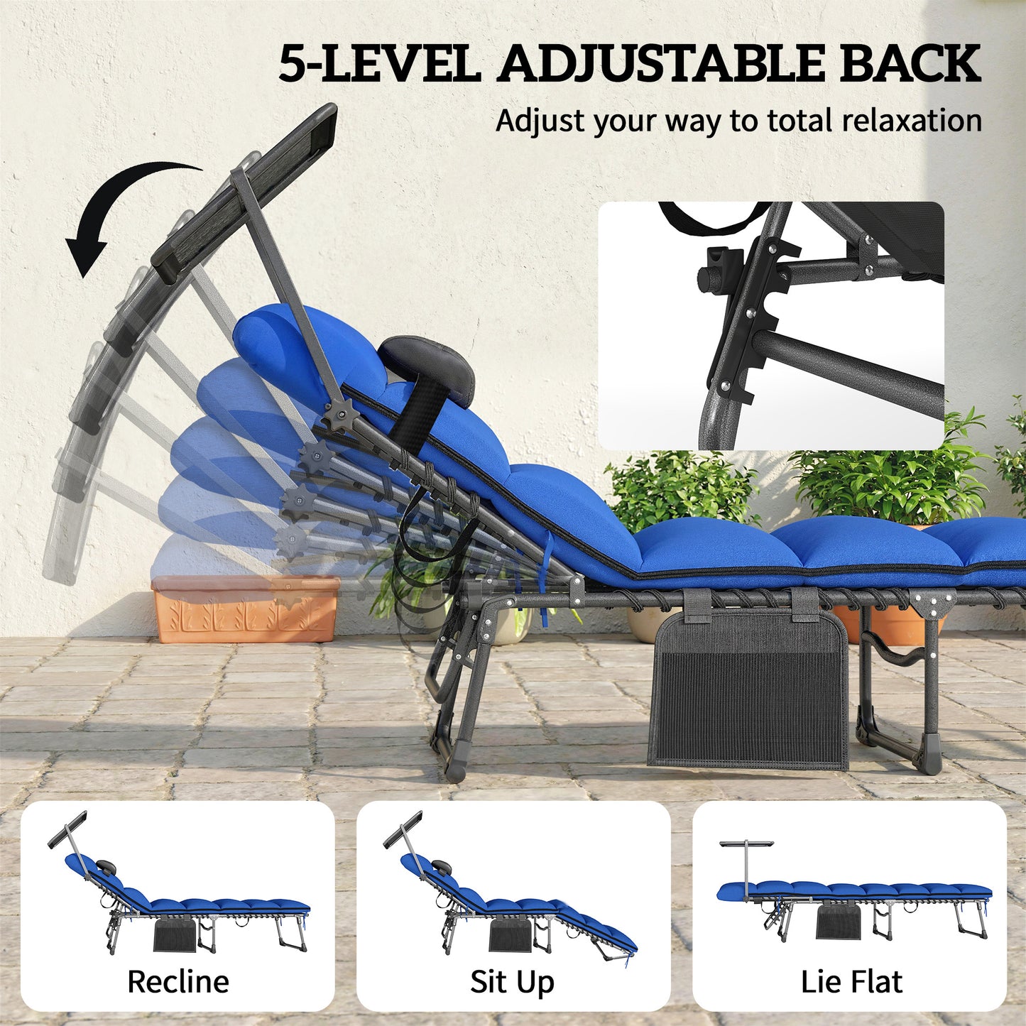 Folding Sun Loungers Set of 2 with Canopy