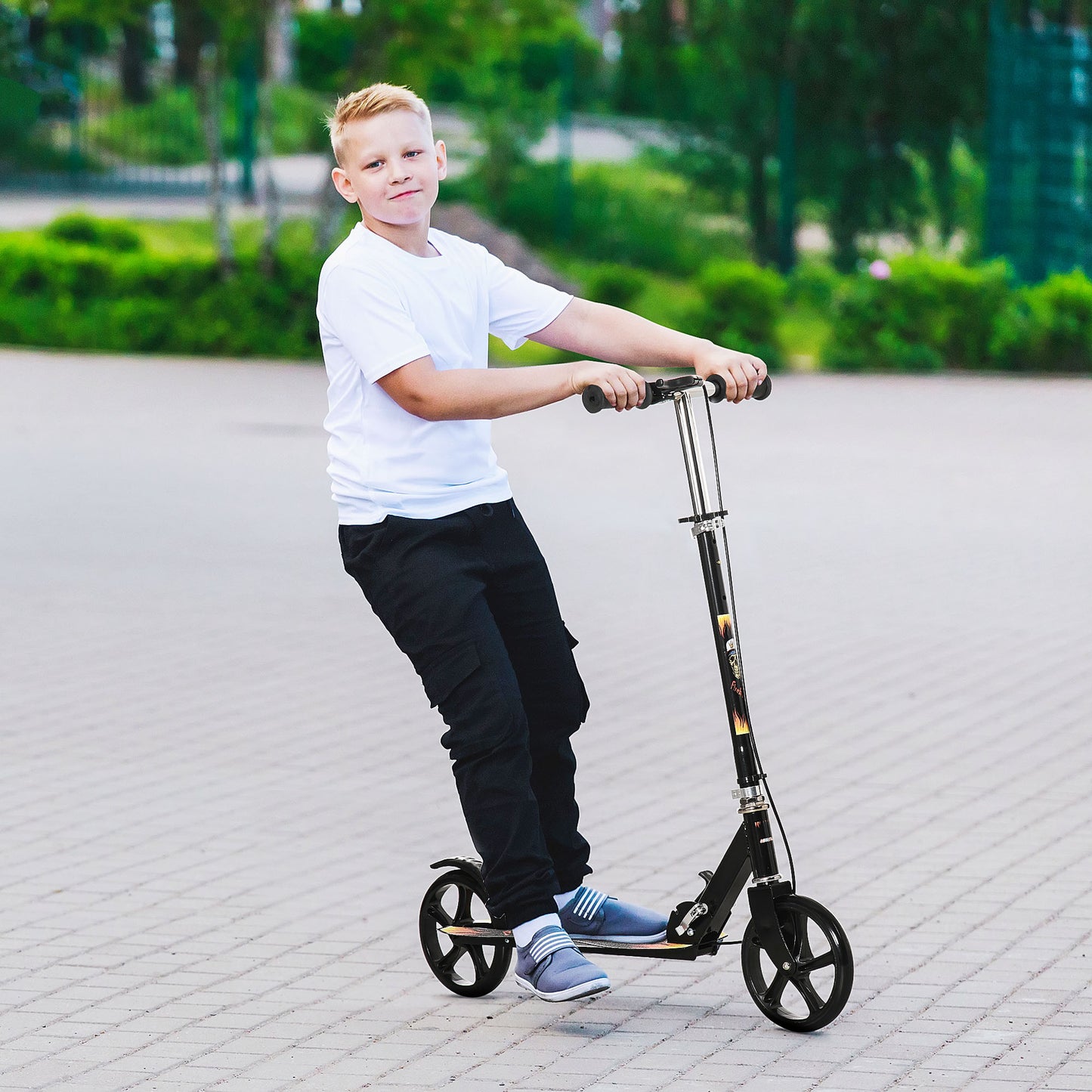 Kids Foldable Kick Scooter w/ Adjustable Height, Break, Big Wheels
