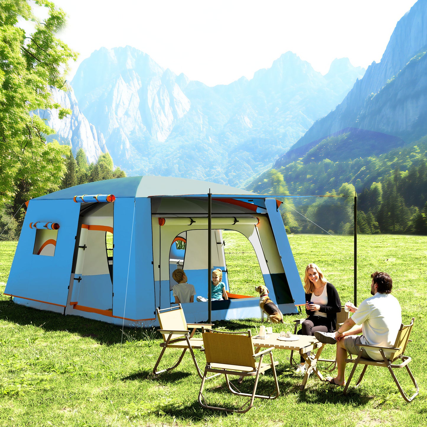 5 Man Camping Tent, Double Layer Tunnel Tent with Porch