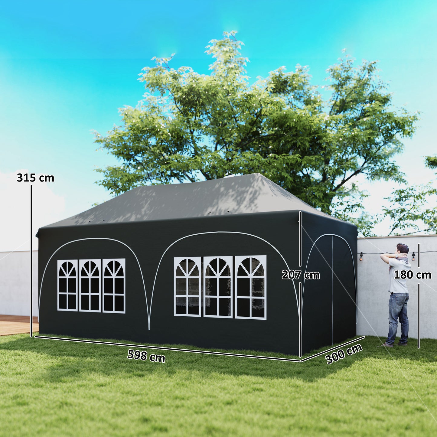 3 x 6m Pop Up Gazebo Shelter with Sides, 6 Sandbags