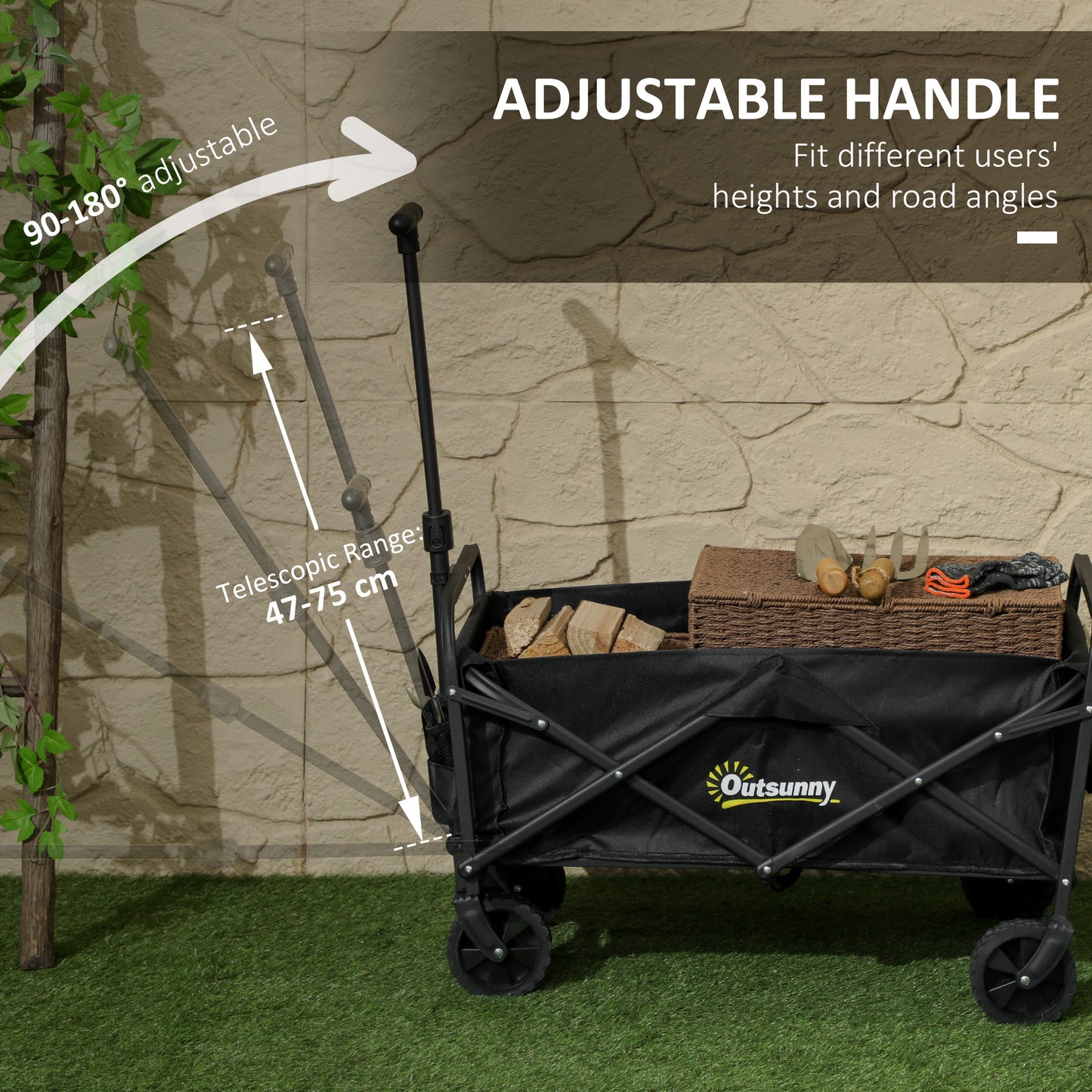 62L Festival Trolley on Wheels, Garden Folding Trolley Cart