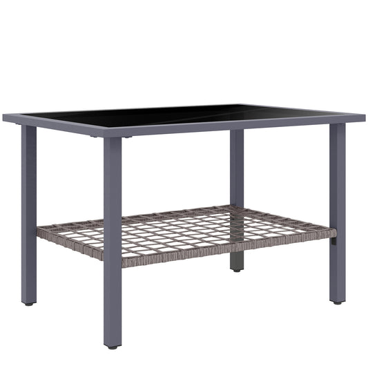 Outdoor Rattan Coffee Table with Tempered Glass Top, Storage Shelf