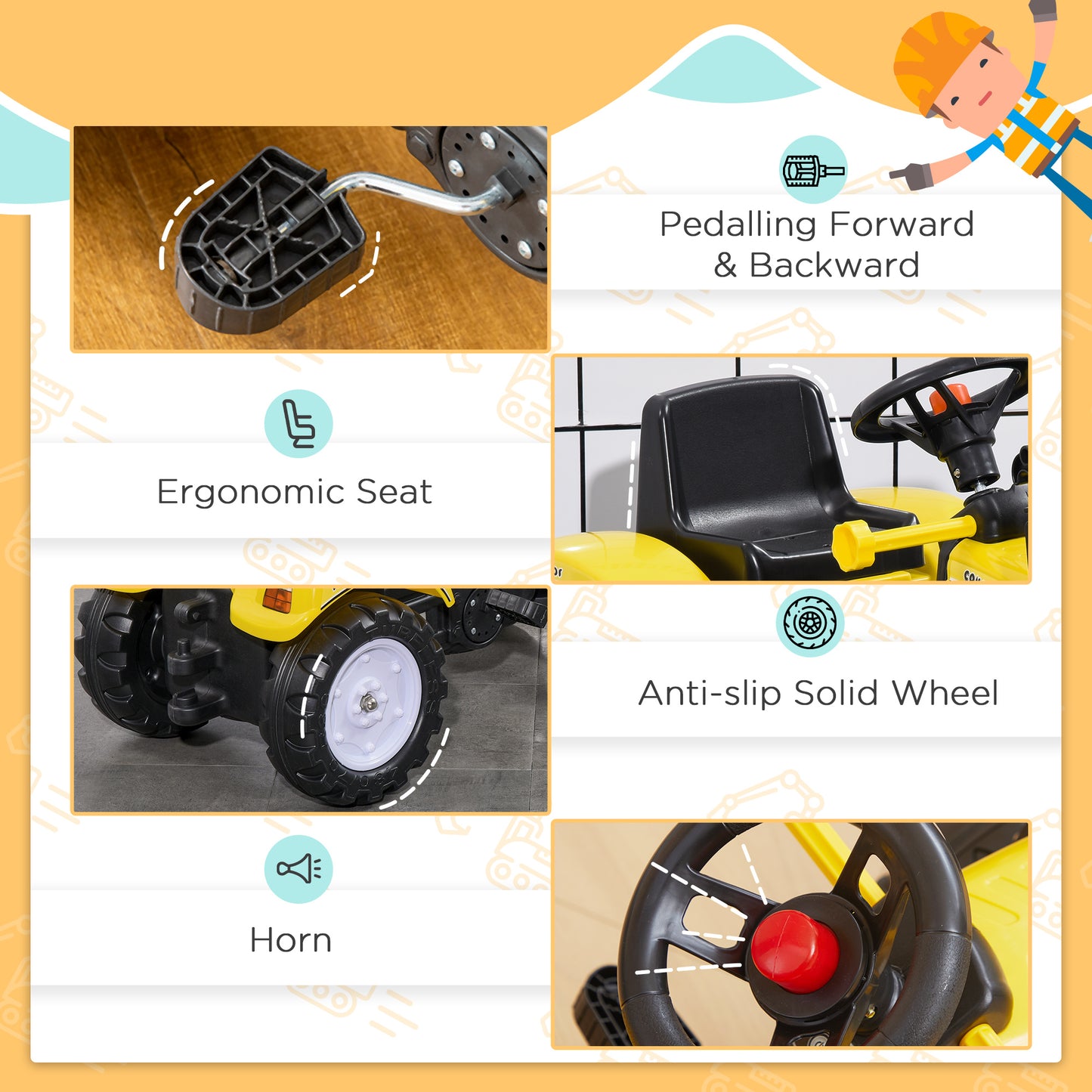 Ride On Tractor, Toddler Excavator Toy