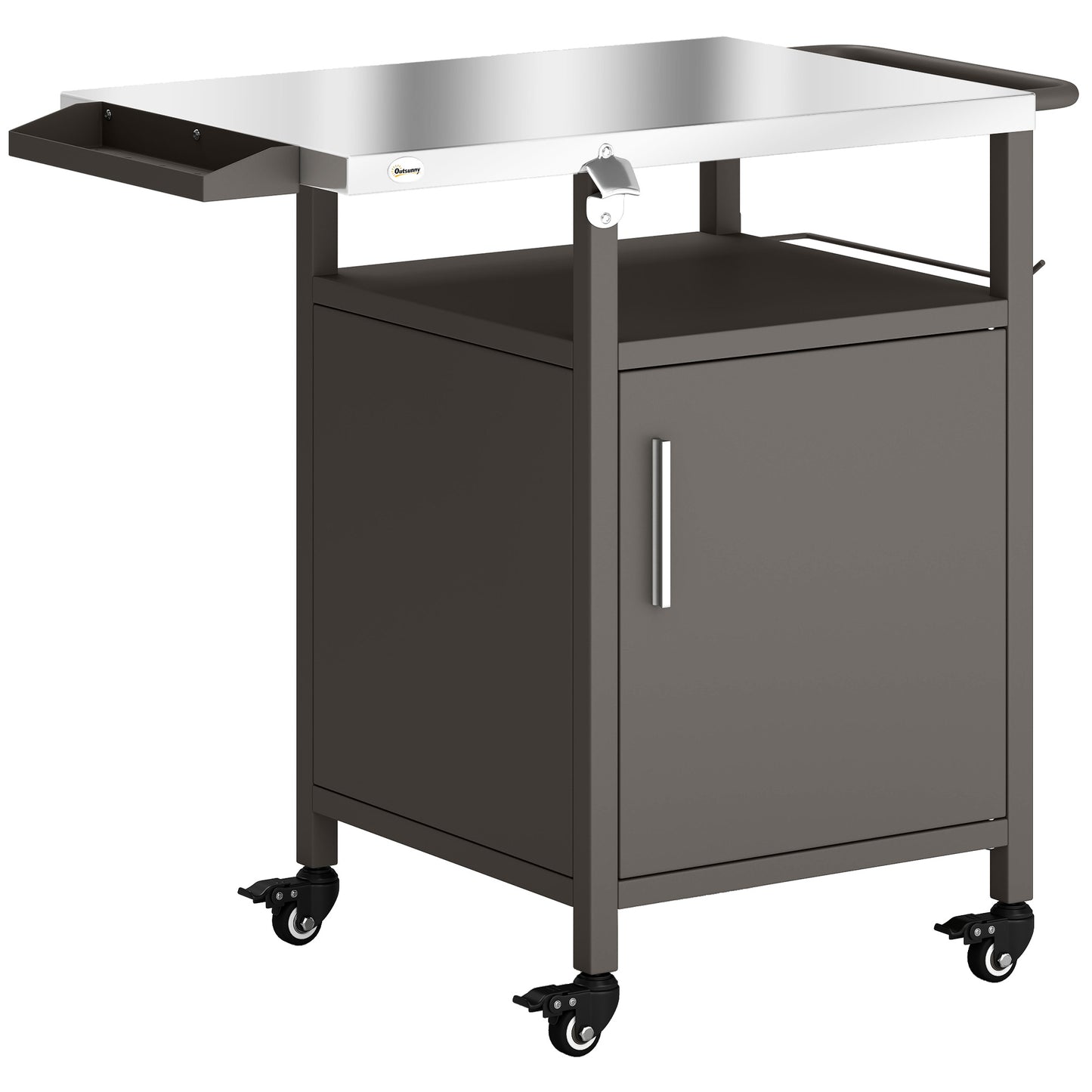Grill Cart with Stainless Steel Top, Pizza Oven Stand with Cabinet
