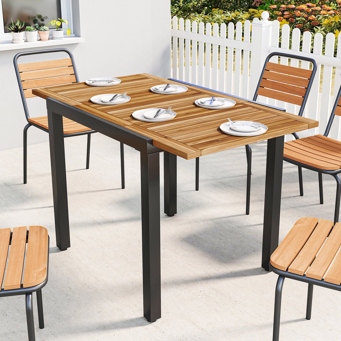 Patio Dining Table Expandable Outdoor Dining Table Acacia Wood Top