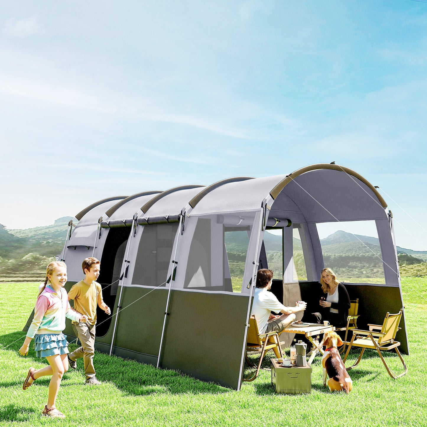 8-Person Camping Tent, Waterproof Family Tent, Tunnel Design
