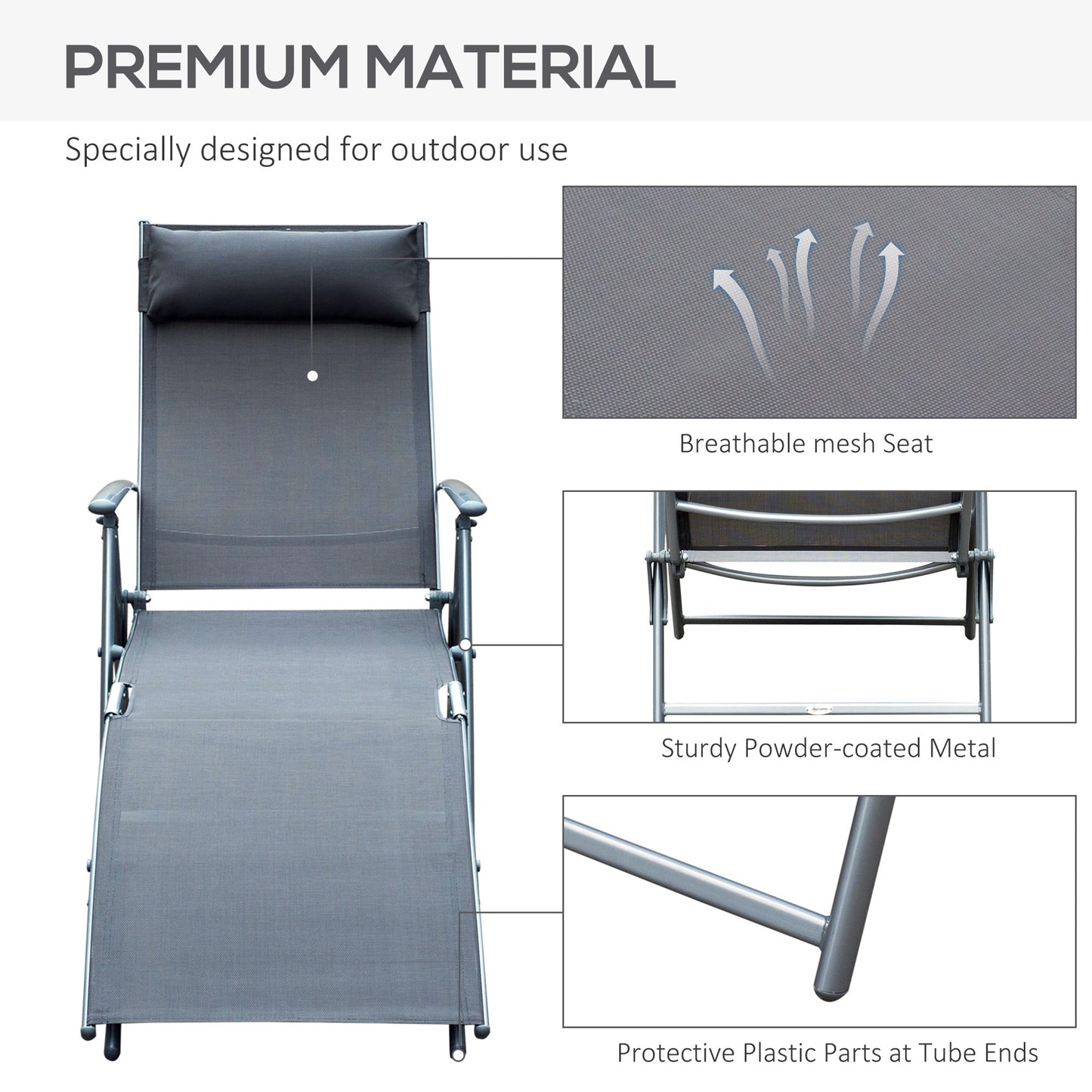 Sun Lounger Steel Frame Outdoor Folding Chaise Texteline Lounge (1)