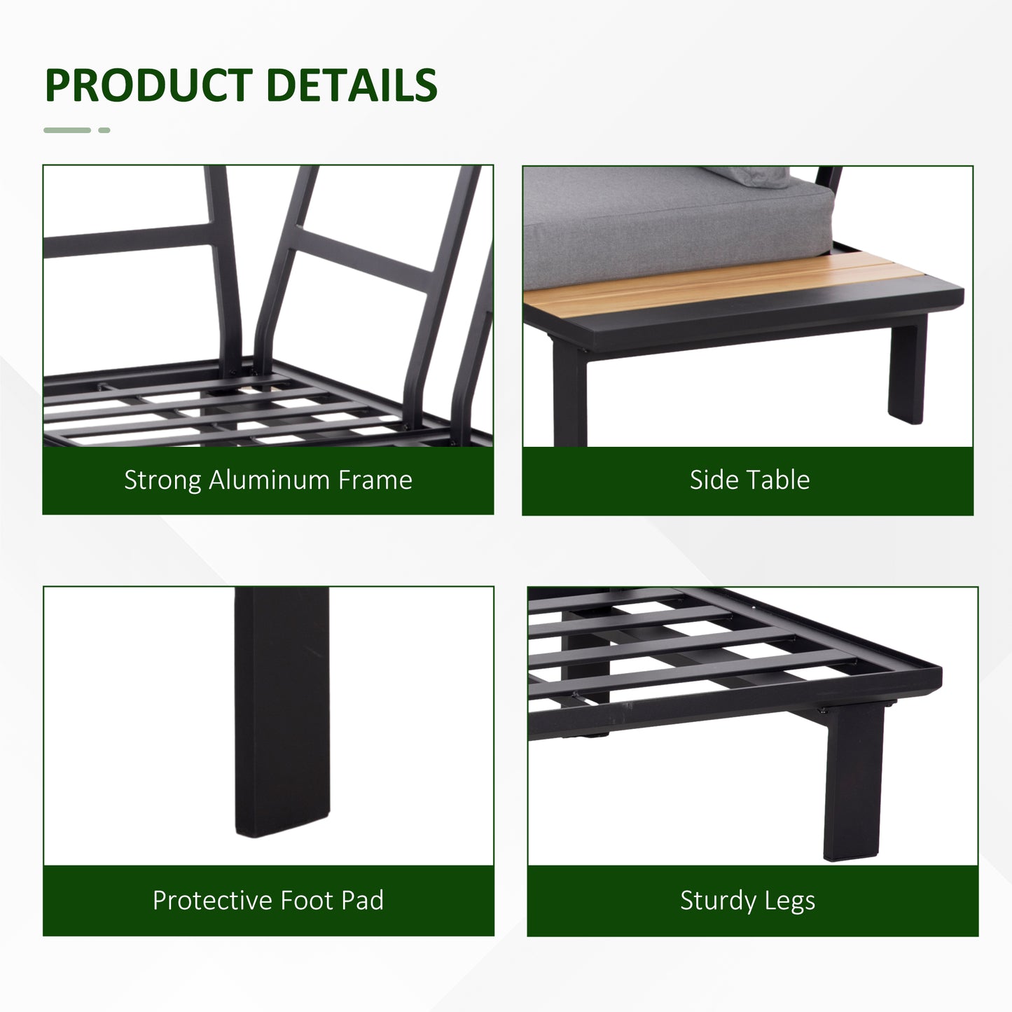 4 Pieces Aluminium Garden Furniture Set L Shape Sofa Set with Tables