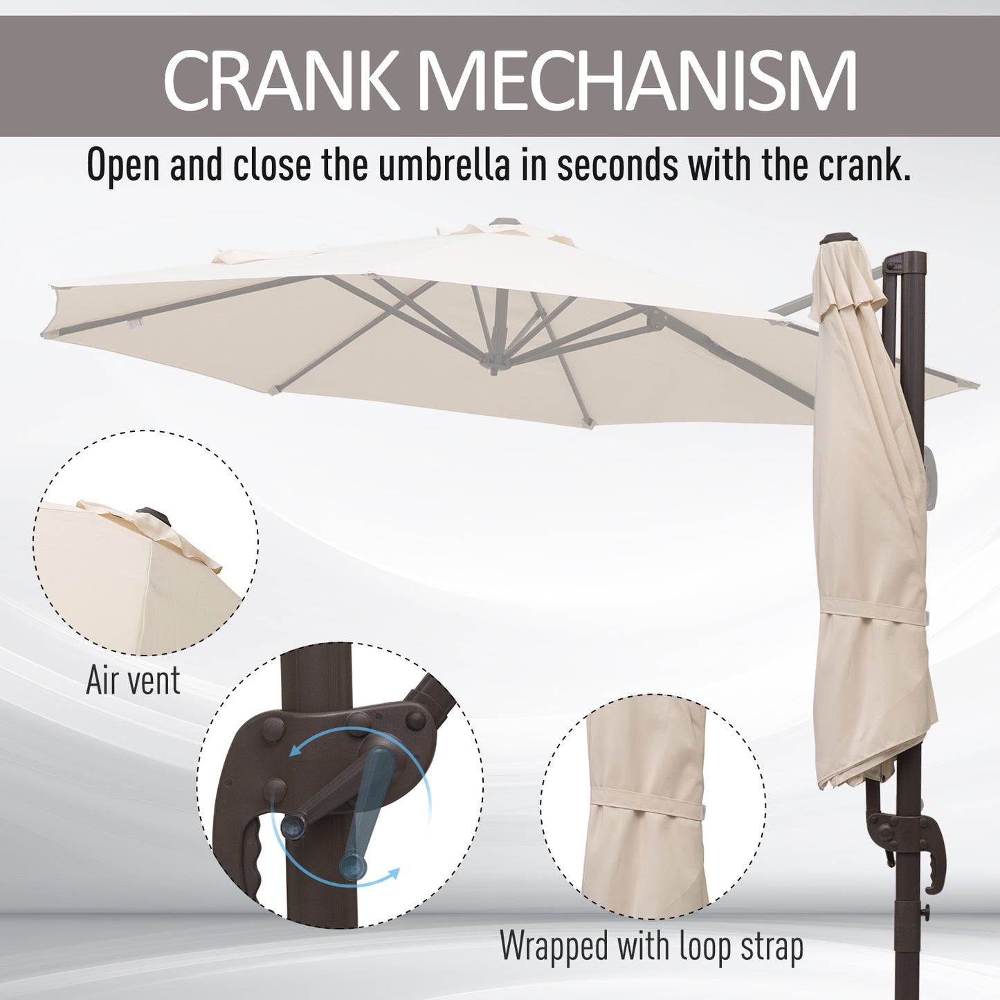 3M Banana Parasol Hanging Cantilever Umbrella W/ Cross Base Hand