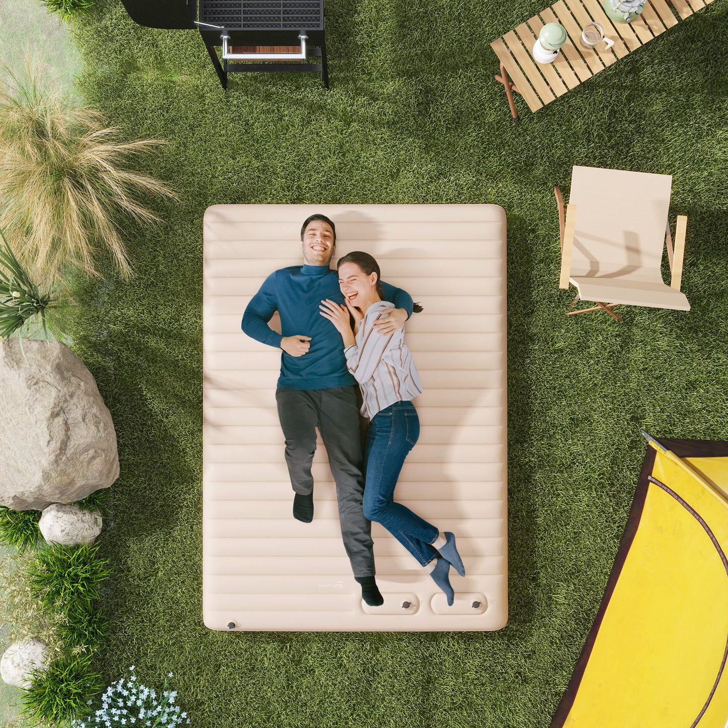Double Inflatable Mattress, with Built-In Pump