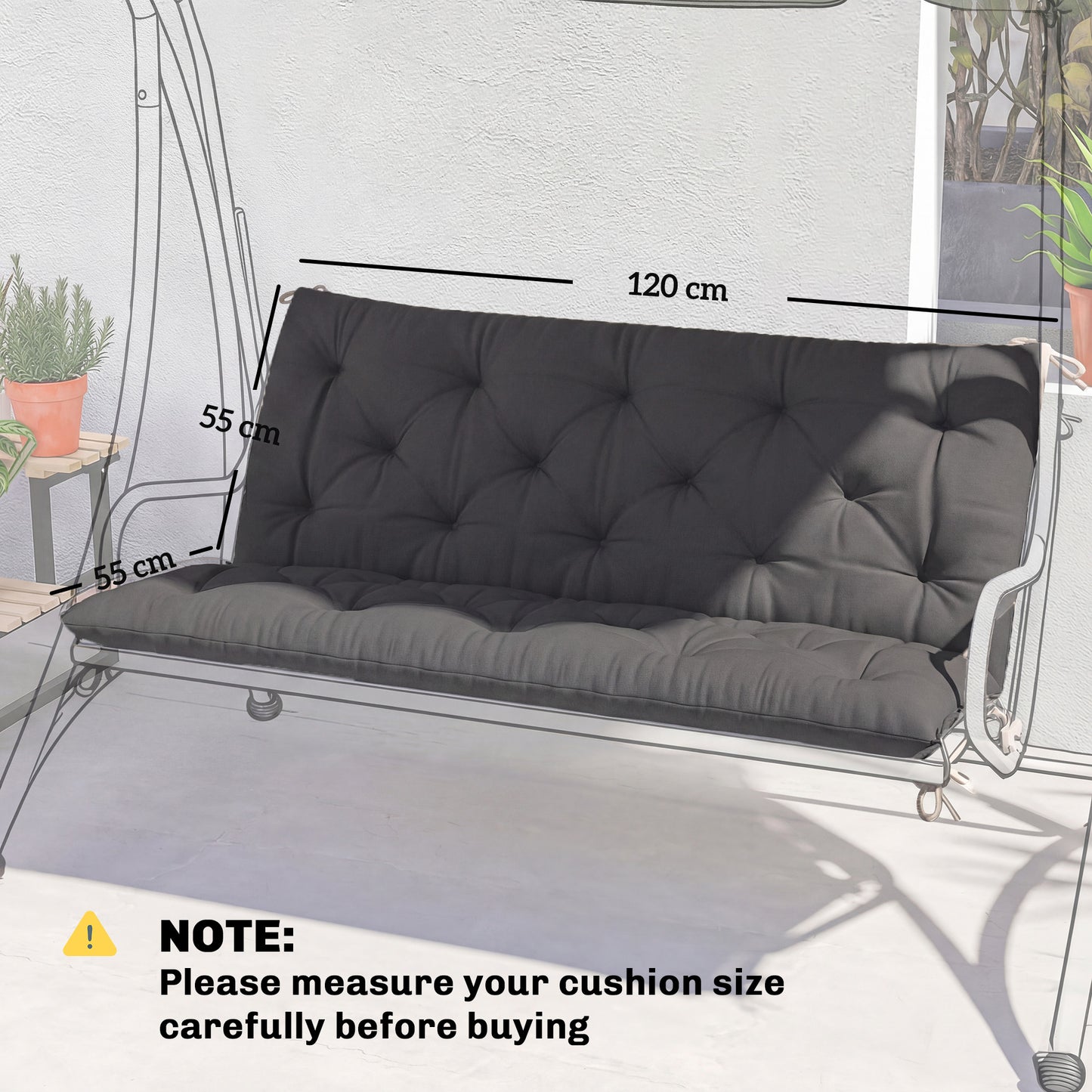 Garden Bench Cushion, 2 Seater Swing Chair Cushion