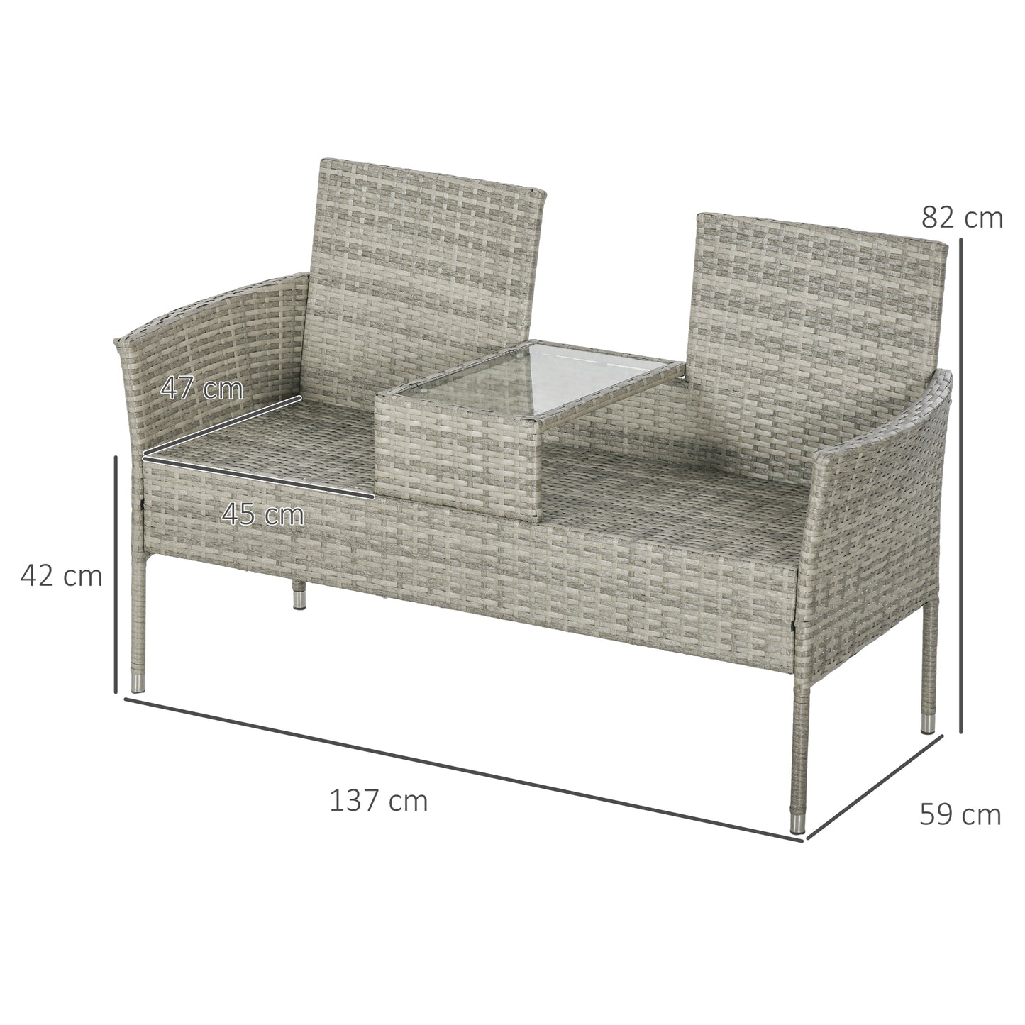 Two-Seat Rattan Chair, with Middle Table