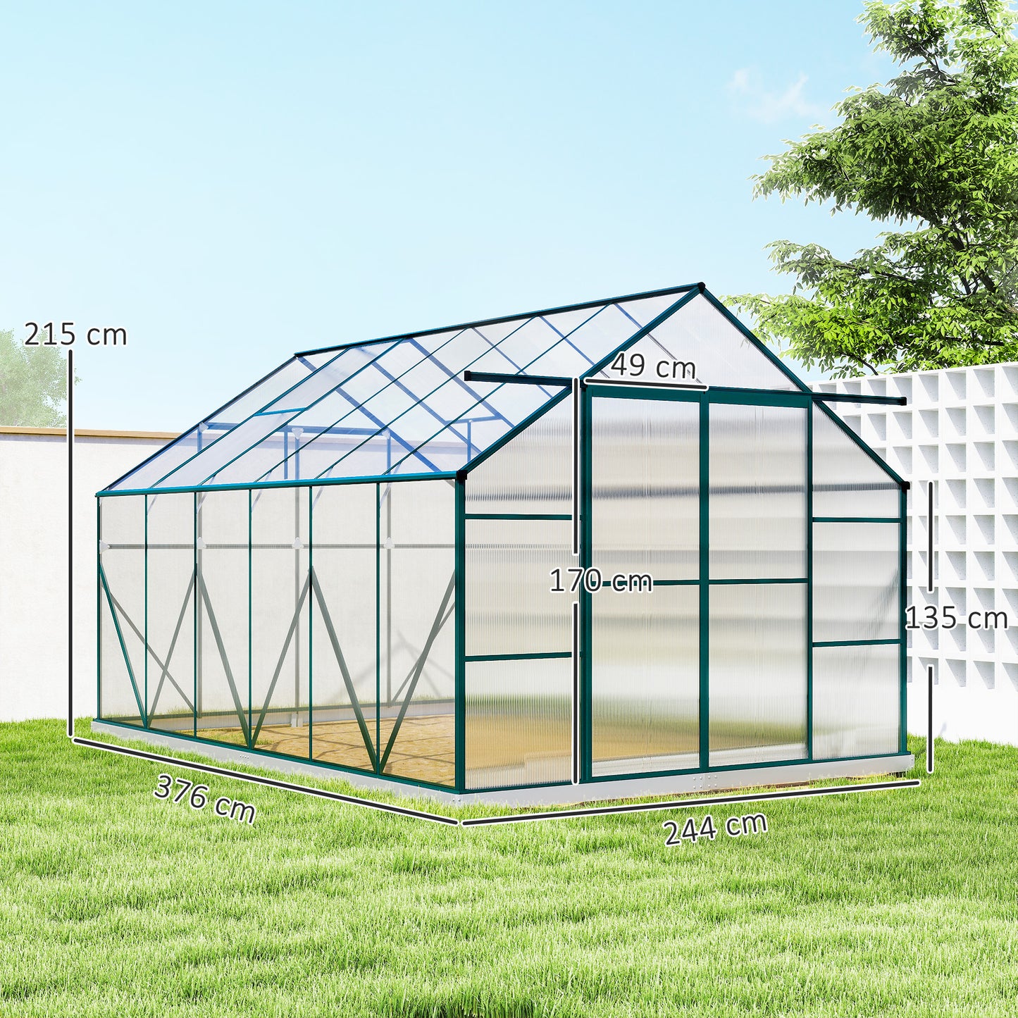 8 x 12ft Aluminium Greenhouse Polycarbonate Walk in Garden