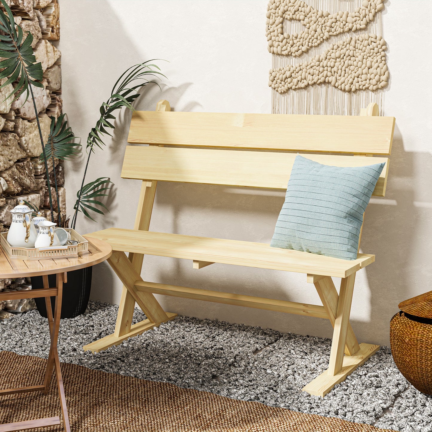 2 Seater Wooden Garden Bench, Fir Wood Outdoor Bench
