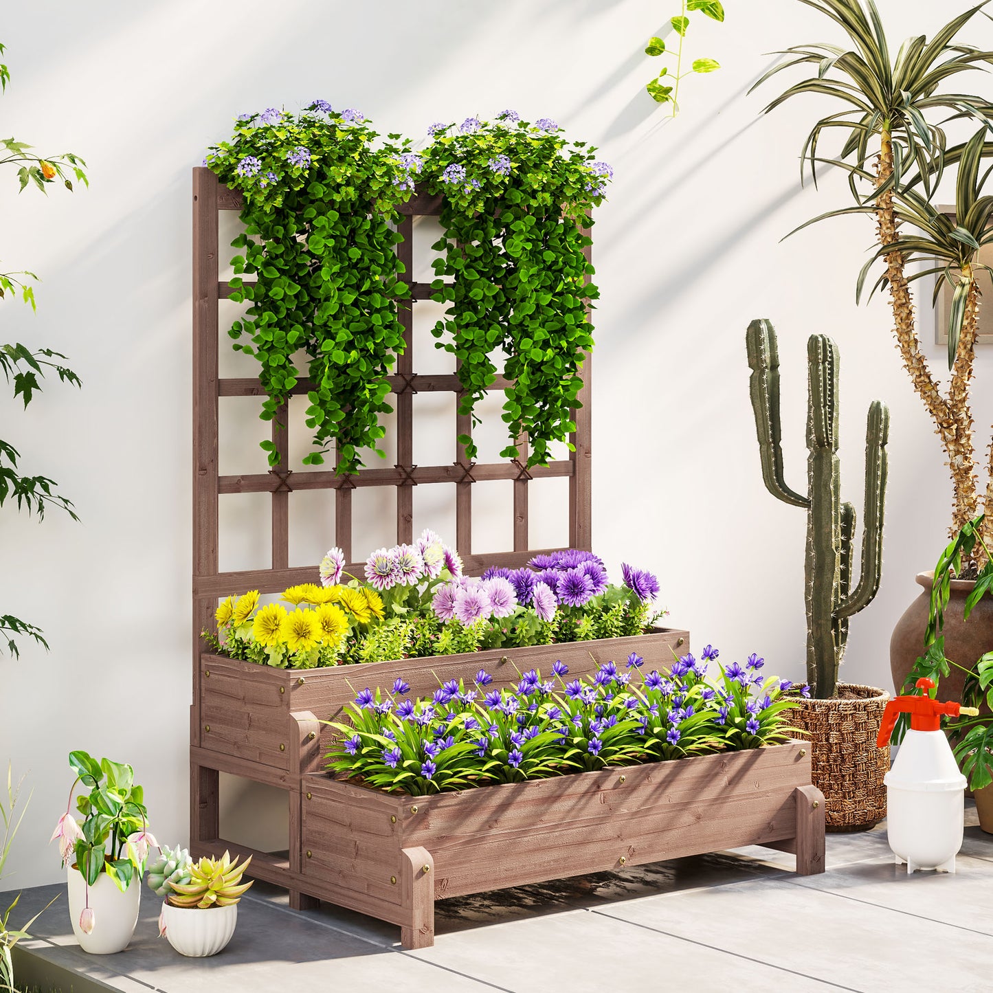2-Tier Raised Garden Bed with Trellis