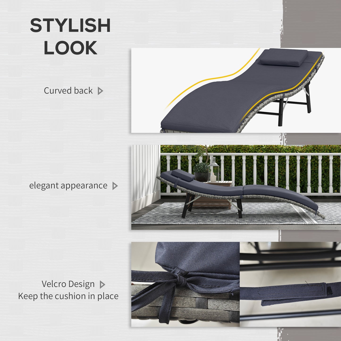 Rattan Folding Sun Lounger Outdoor Chair with Cushion and Pillow