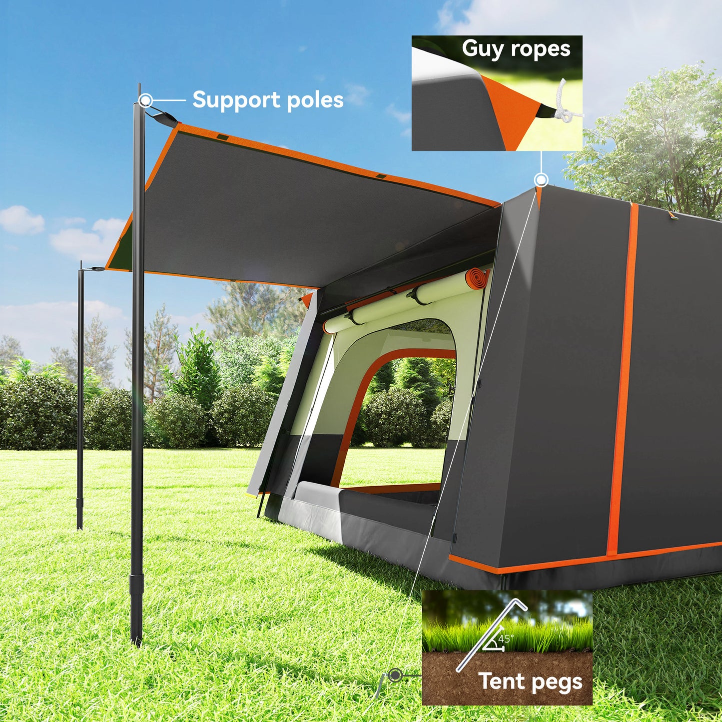 5 Man Camping Tent, Double Layer Tunnel Tent with Porch