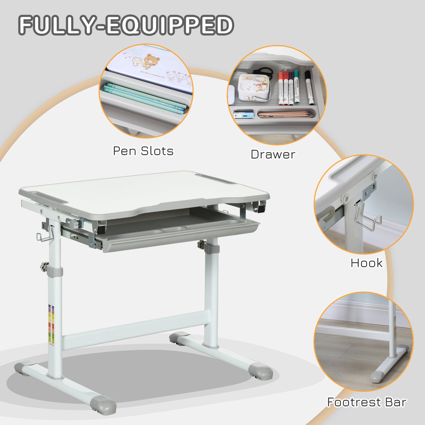 Kids Desk and Chair Set, Student Adjustable Writing Desk