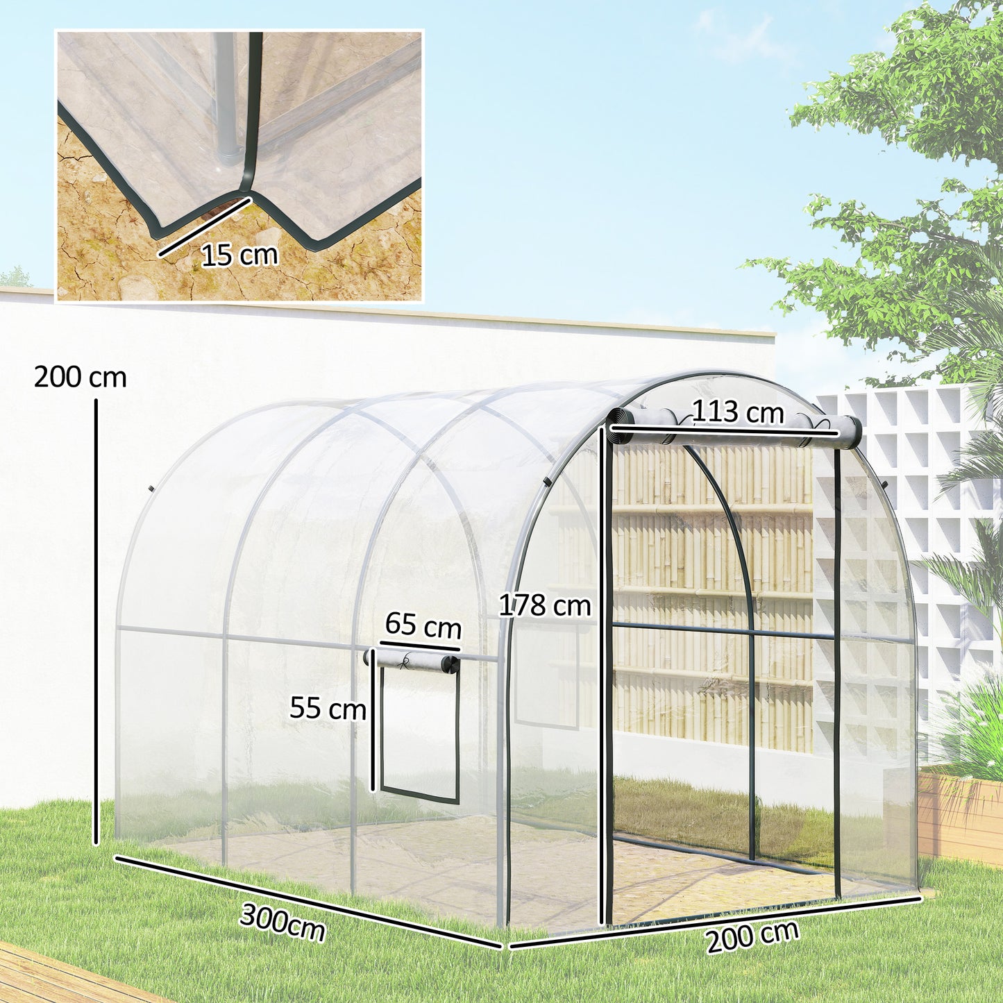Polytunnel Greenhouse Walk-in Grow House with Plasric Cover, Door