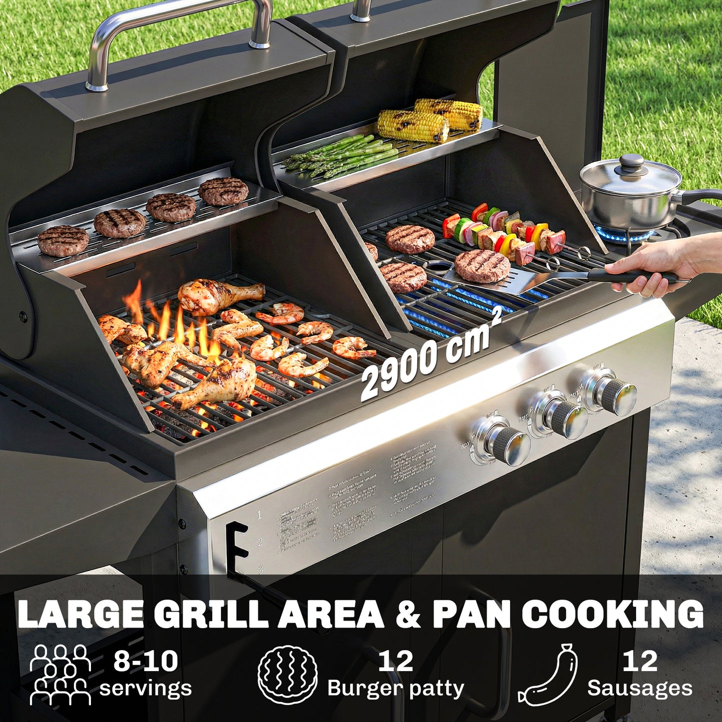 2+1 Burner Hybrid Dual Fuel BBQ Gas Grill
