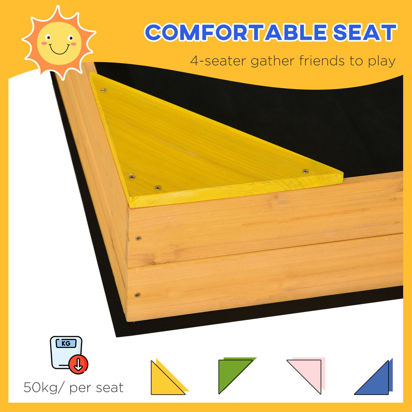 Kids Wooden Sand Pit, Children Sandbox, with Four Seats