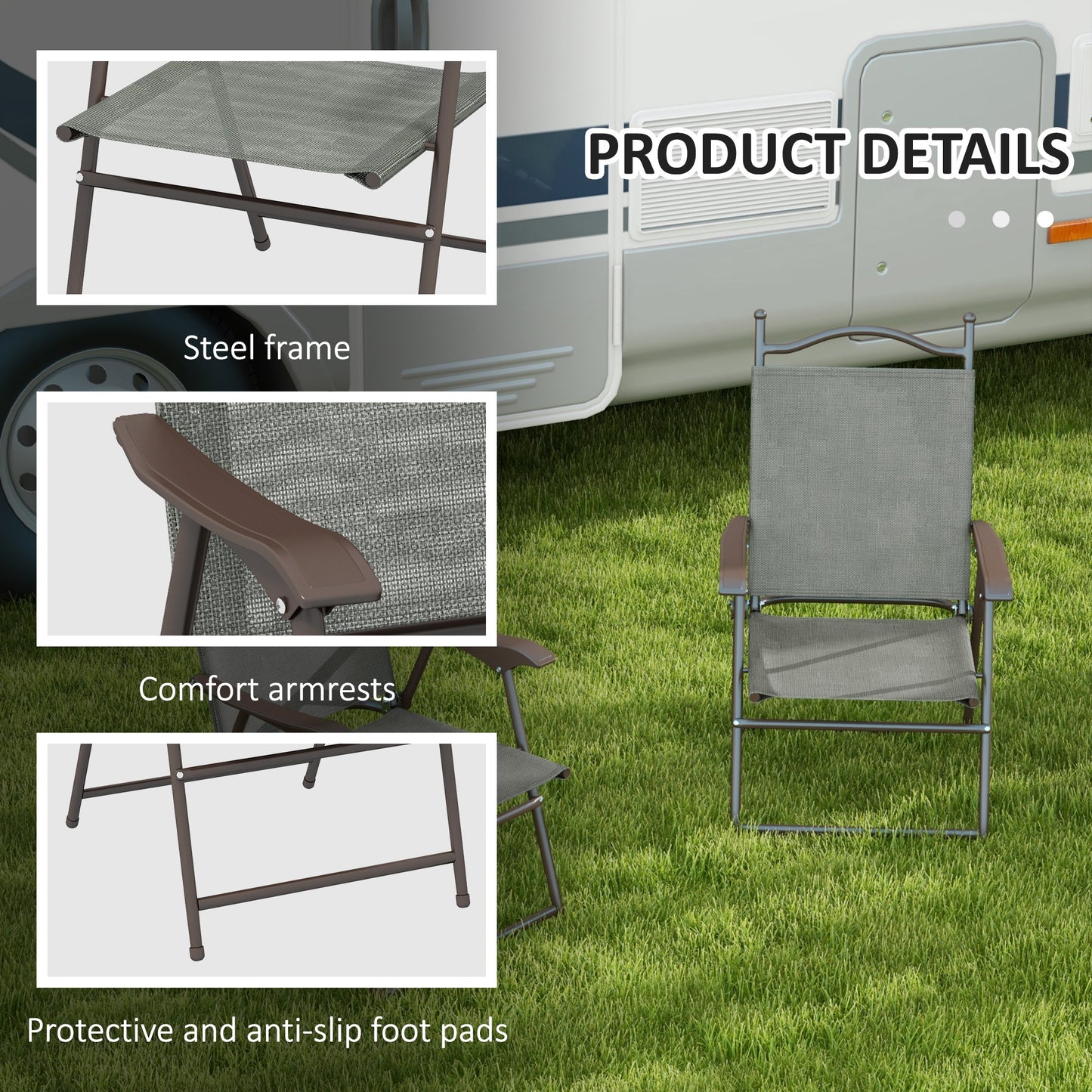 Set of Two Folding Garden Chairs, with Fabric Mesh Seats