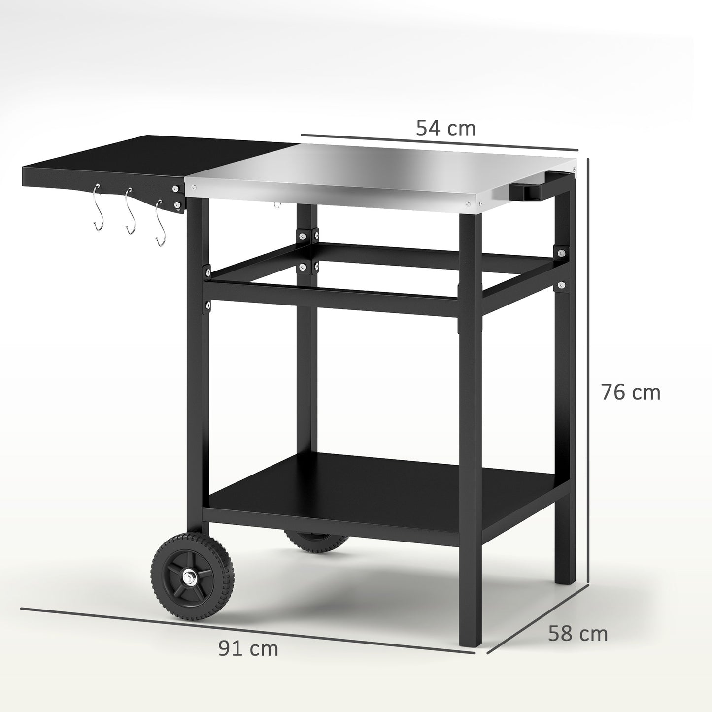 BBQ Trolley with Stainless Steel Top and Foldable Side Table