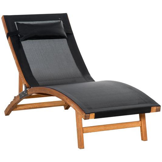 Ergonomic Patio Lounge Chair Wooden Outdoor Chaise w/ 3 Adjustable