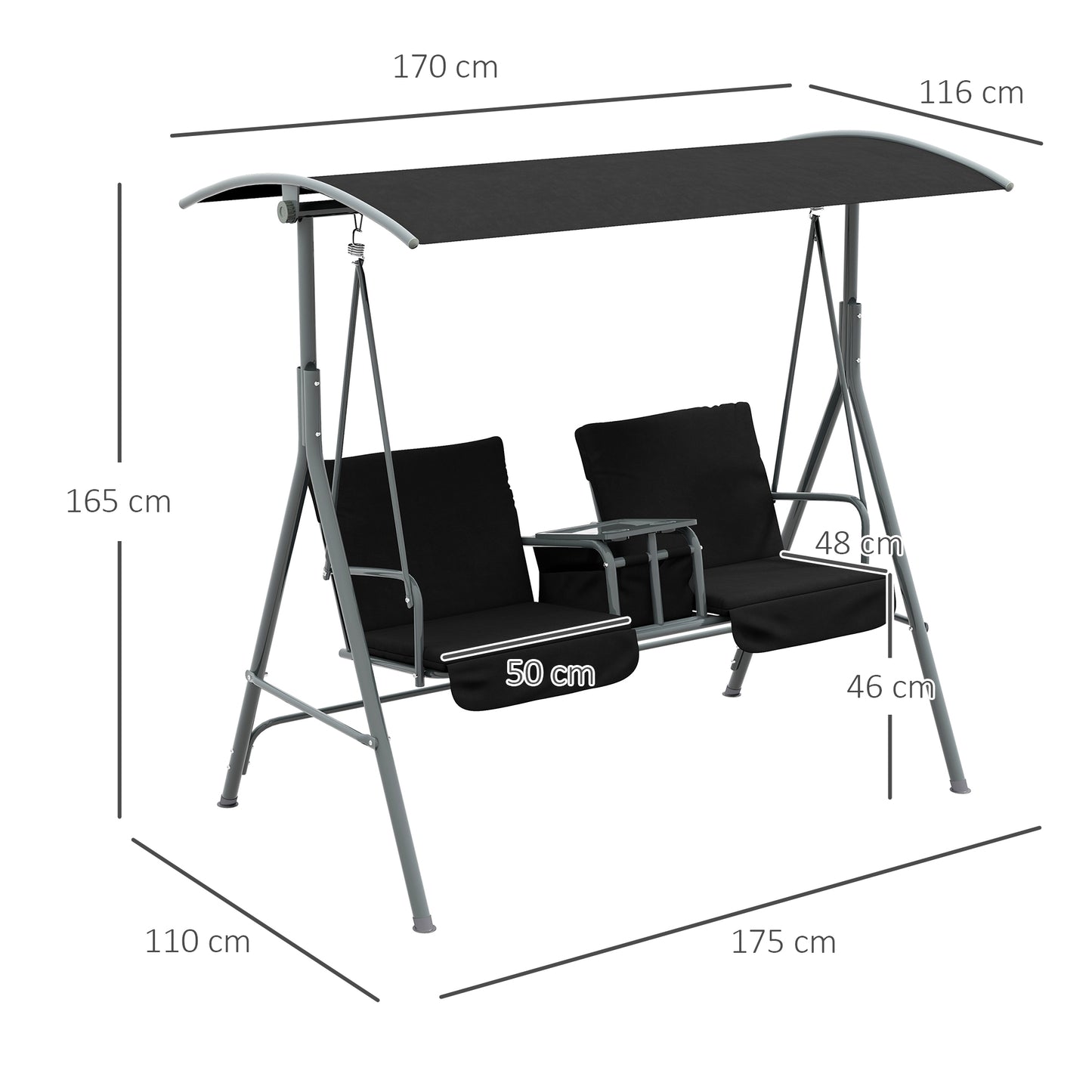 2 Seater Garden Swing Chair Patio Rocking Bench w/ Tilting Canopy