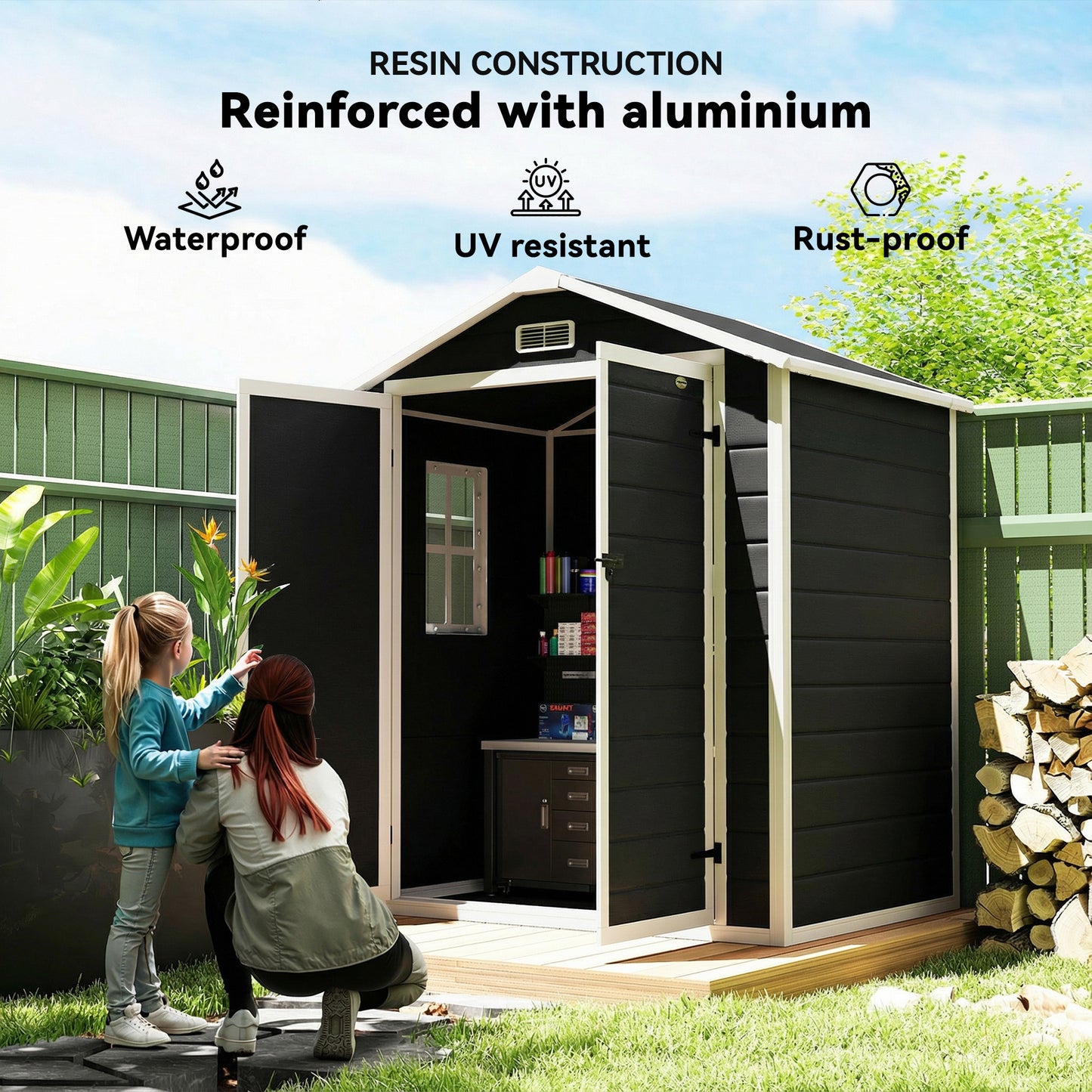 6'x4.5' Garden Storage Shed, Lockable Garden Shed with Double Doors