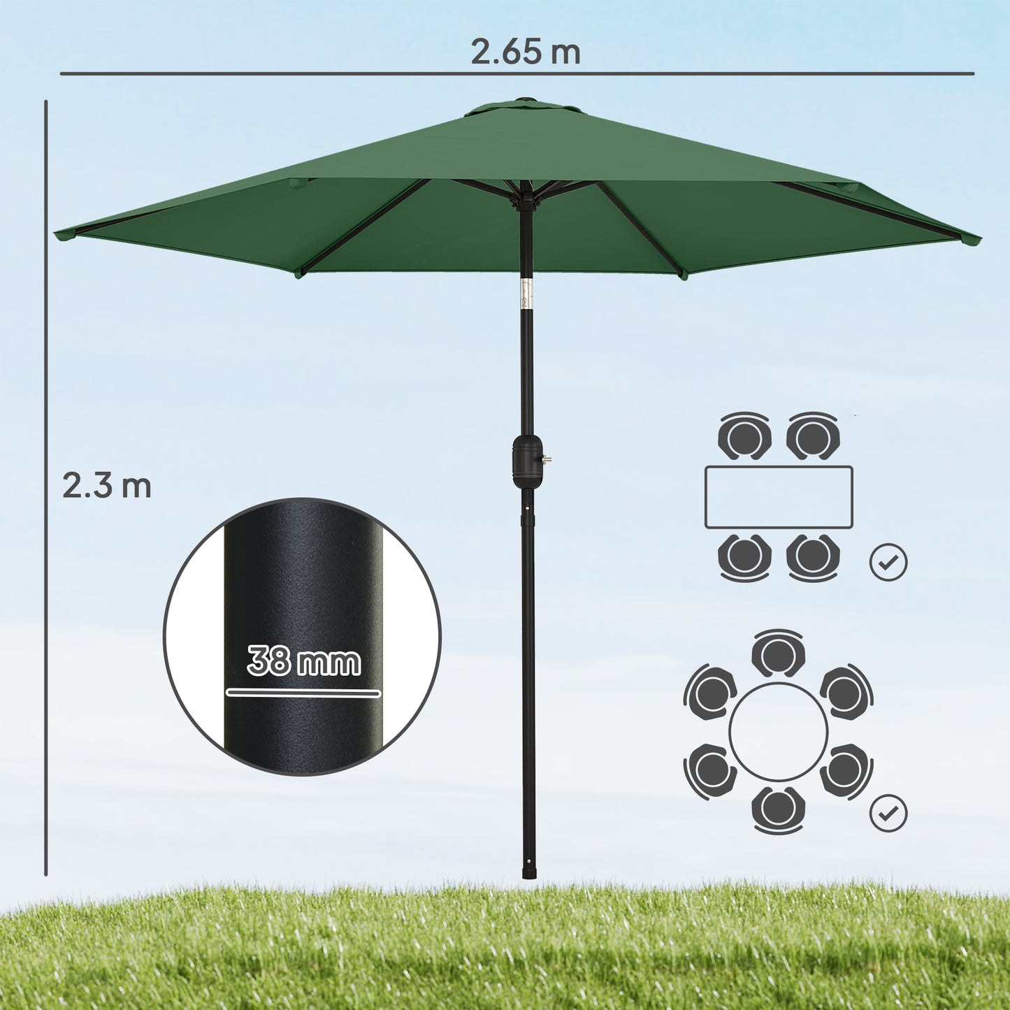 2.6 m Garden Parasol Umbrella with Aluminium Pole (6)