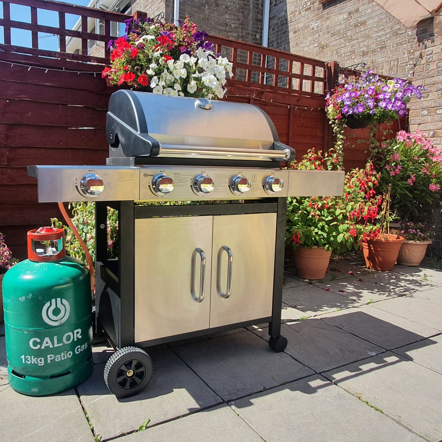 Gas Barbecue Grill 4+1 Burner Garden Smoker BBQ Trolley w/ Side